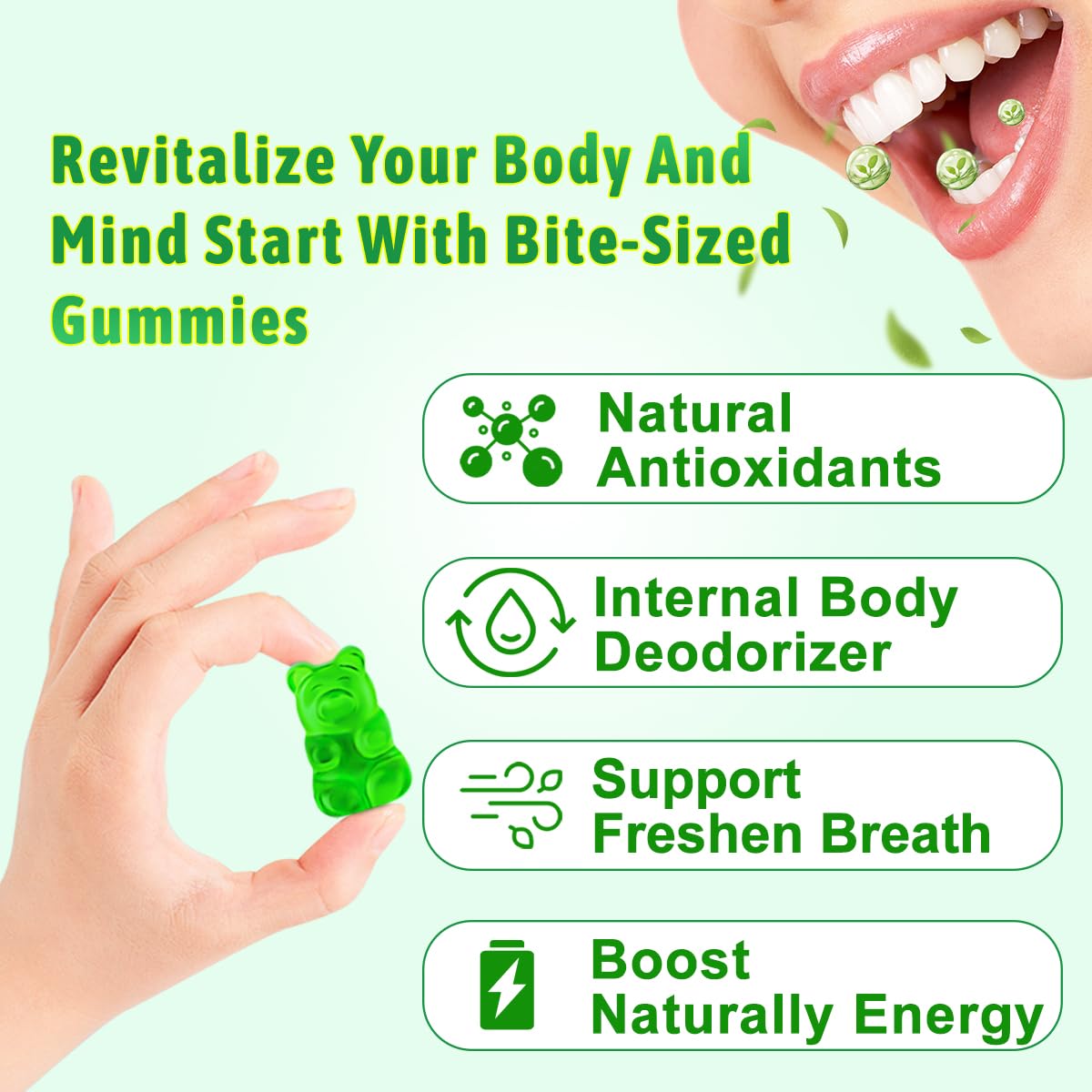 Vazatisi Chlorophyll Gummies - Super Green 13 in 1 with Ashwagandha, Vitamin C, Zinc & Copper for Body Odor, Skin, Energy, Immunity Support, Deodorant for Women, 120 Count