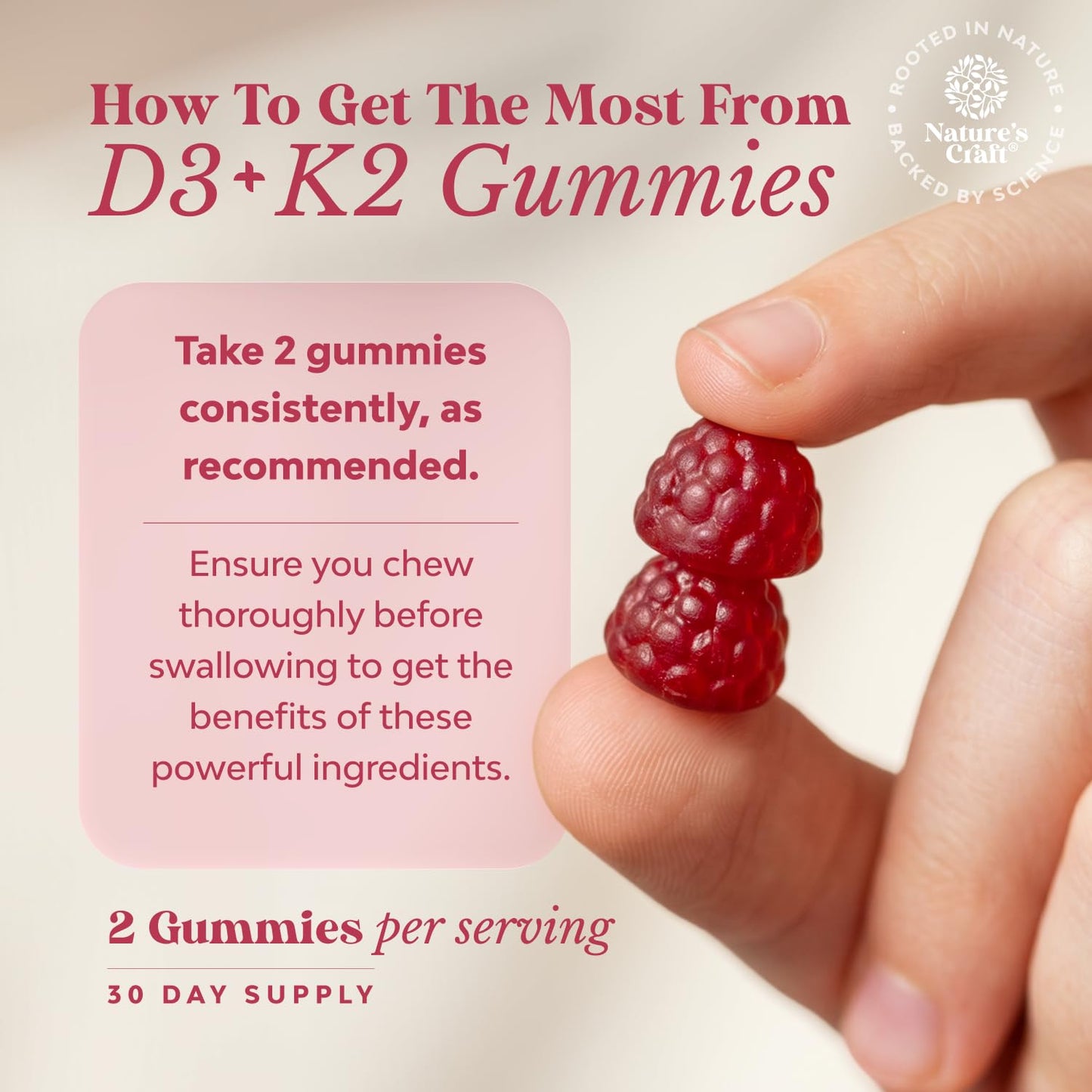 Natures Craft Vitamin D3 K2 Gummies, 60 Count