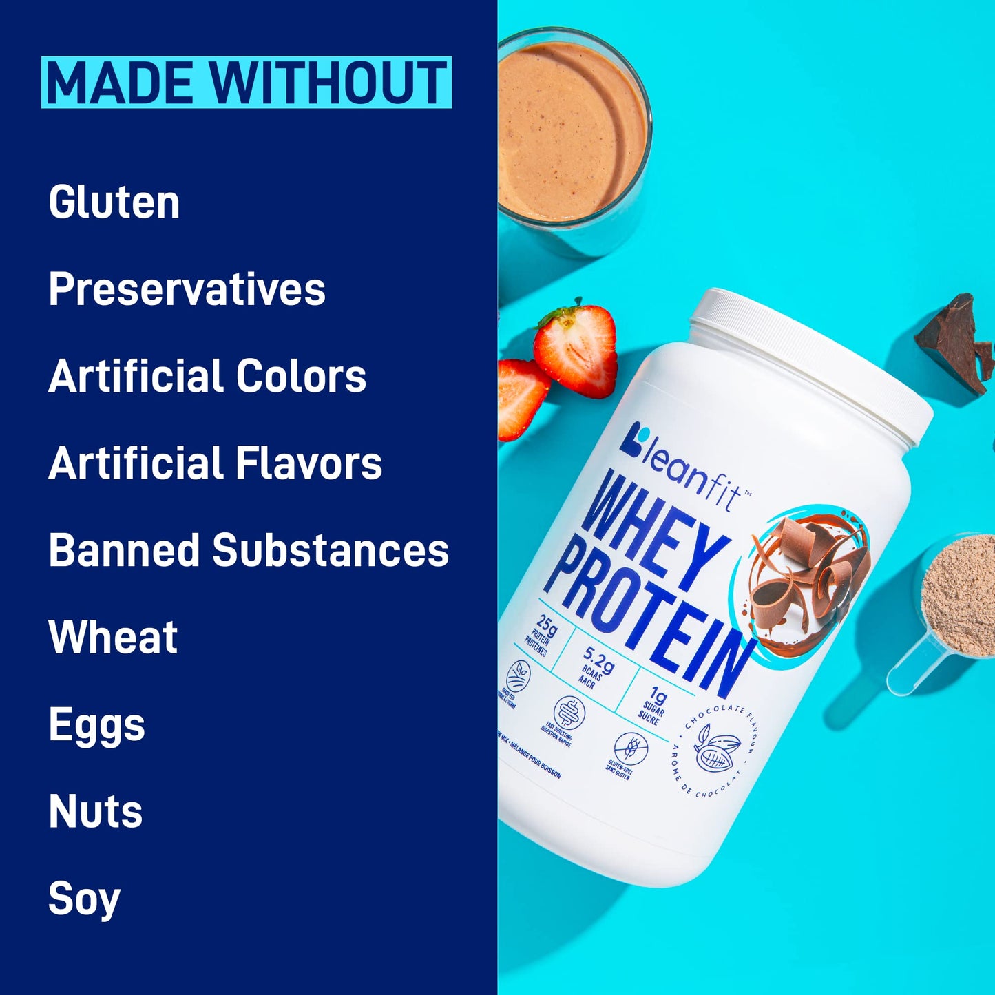 LeanFit Grass-fed Whey Protein Powder Natural Chocolate, Gluten-Free, Keto-Friendly & Low-Carb, 30 Servings
