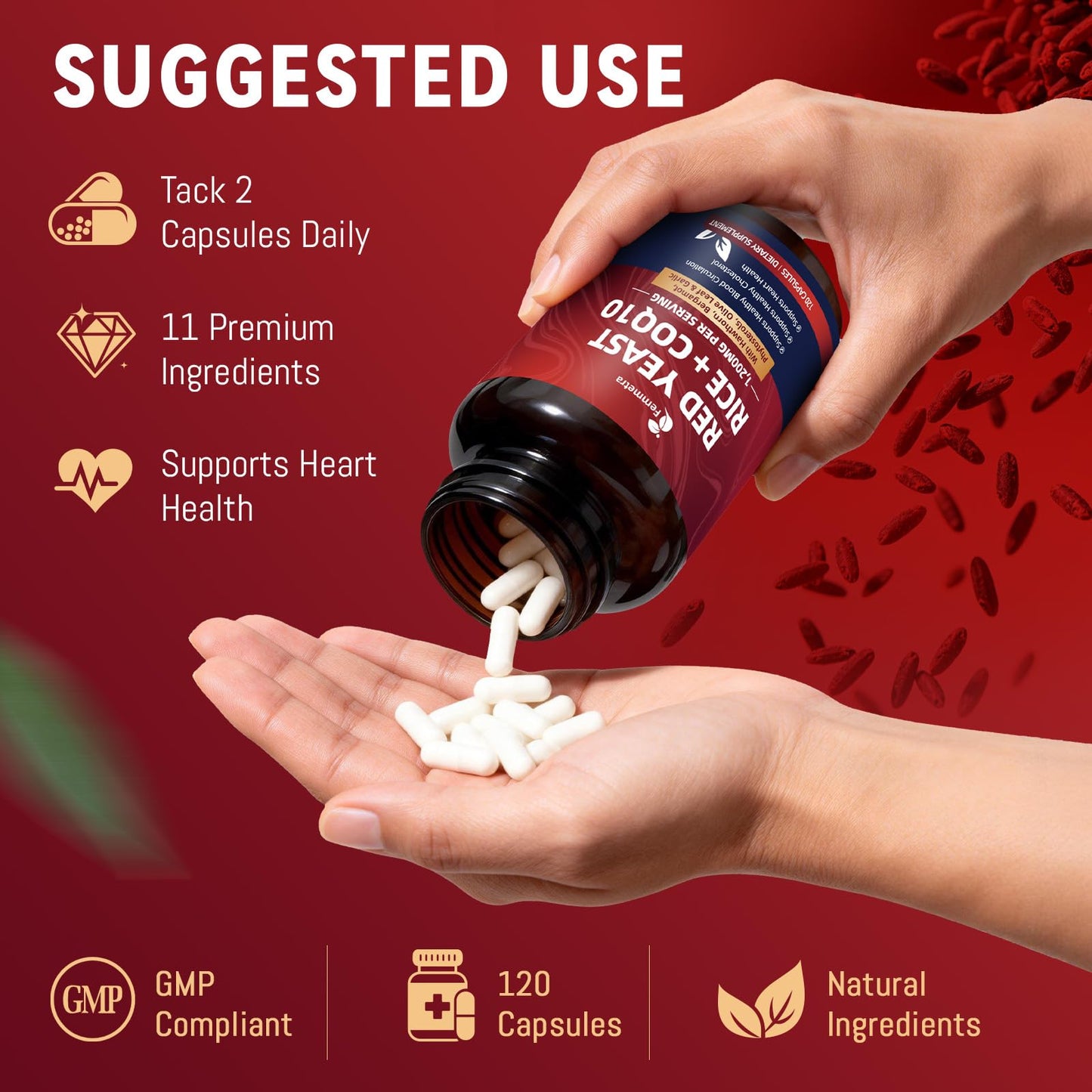 Femmetra Red Yeast Rice 1200mg with CoQ10 Capsule, 120 Count