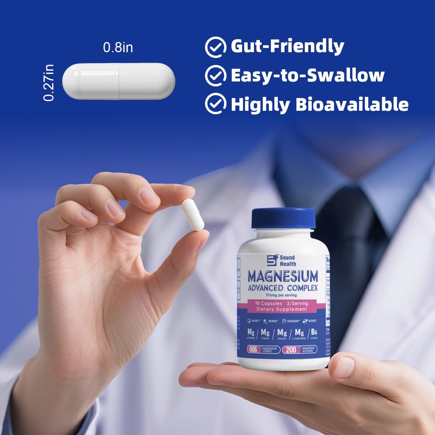 Sound Health Plus 5-in-1 Magnesium Complex Capsule, 90 Count
