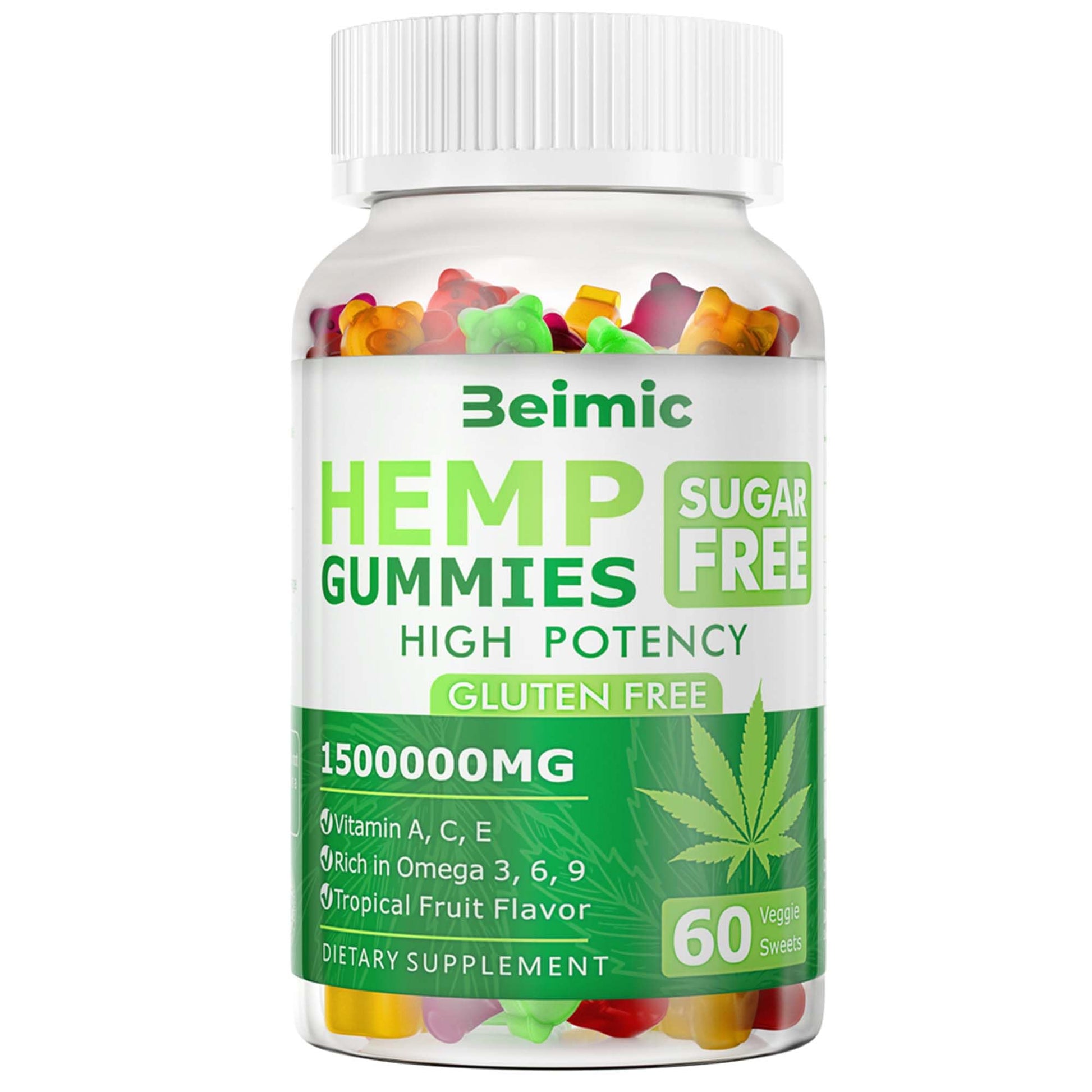 BEIMIC Naturals Fruit Hemp Gummies High Strength Natural Hemp Oil Infused, 60 Count