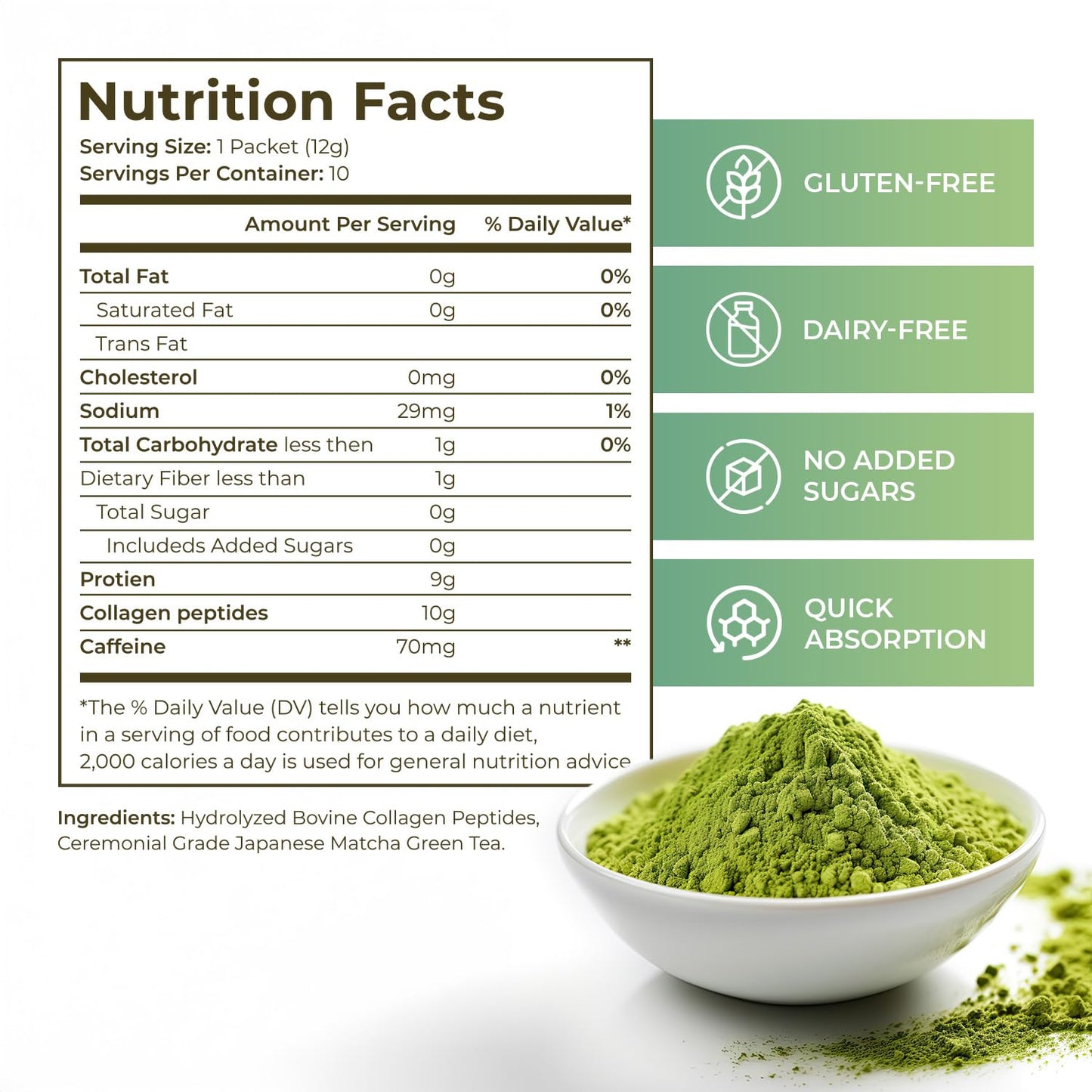 Maiji Japan Matcha Collagen Peptides Powder Supplement, Ceremonial Grade Matcha Green Tea Powder, 4.2 Ounce