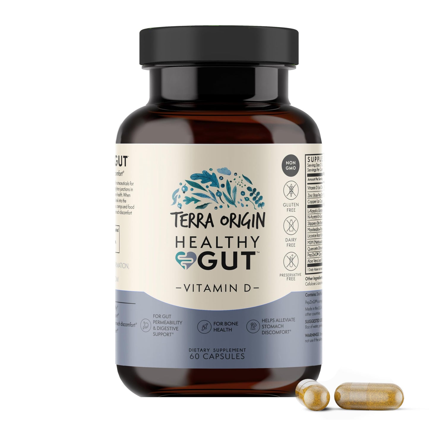TERRA ORIGIN Healthy Gut with Vitamin D 5000 IU, 60 Capsules