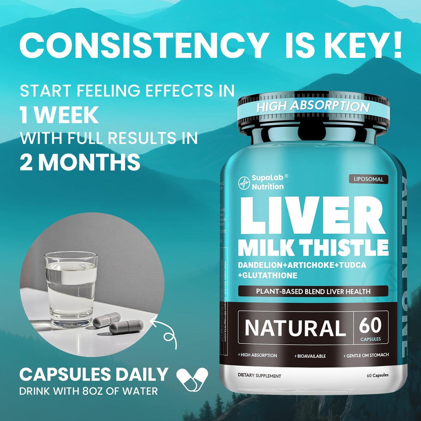MEGNETA Liver Cleanse Detox - Herbal Liver Support Milk Thistle Supplement with Dandelion Root, Turmeric, 180 Capsules