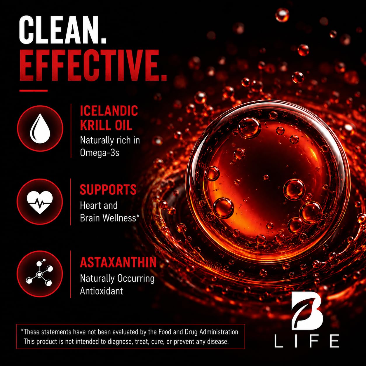 B Life Company Antarctic Krill Oil Omega-3 High-Absorption Phospholipid with EPA, DHA & Astaxanthin 90 Capsules