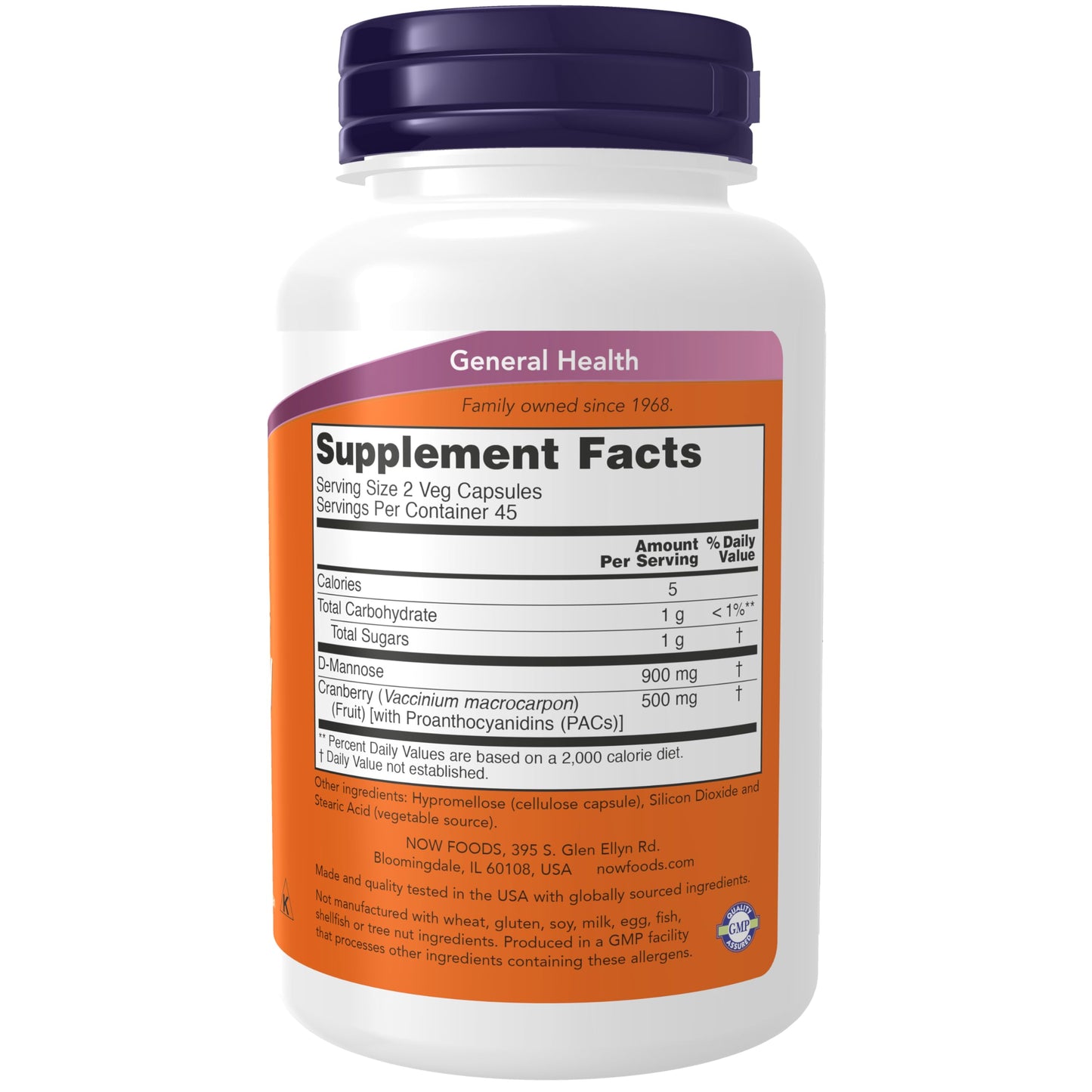 NOW Foods Mannose Cranberry Dual Action Formula Clinically Evaluated Urinary Tract Health Capsule, 90 Veg Capsules