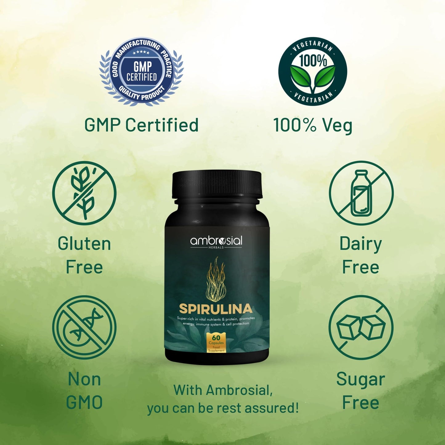 AMBROSIAL Spirulina Capsules 500 mg, 120 Capsules