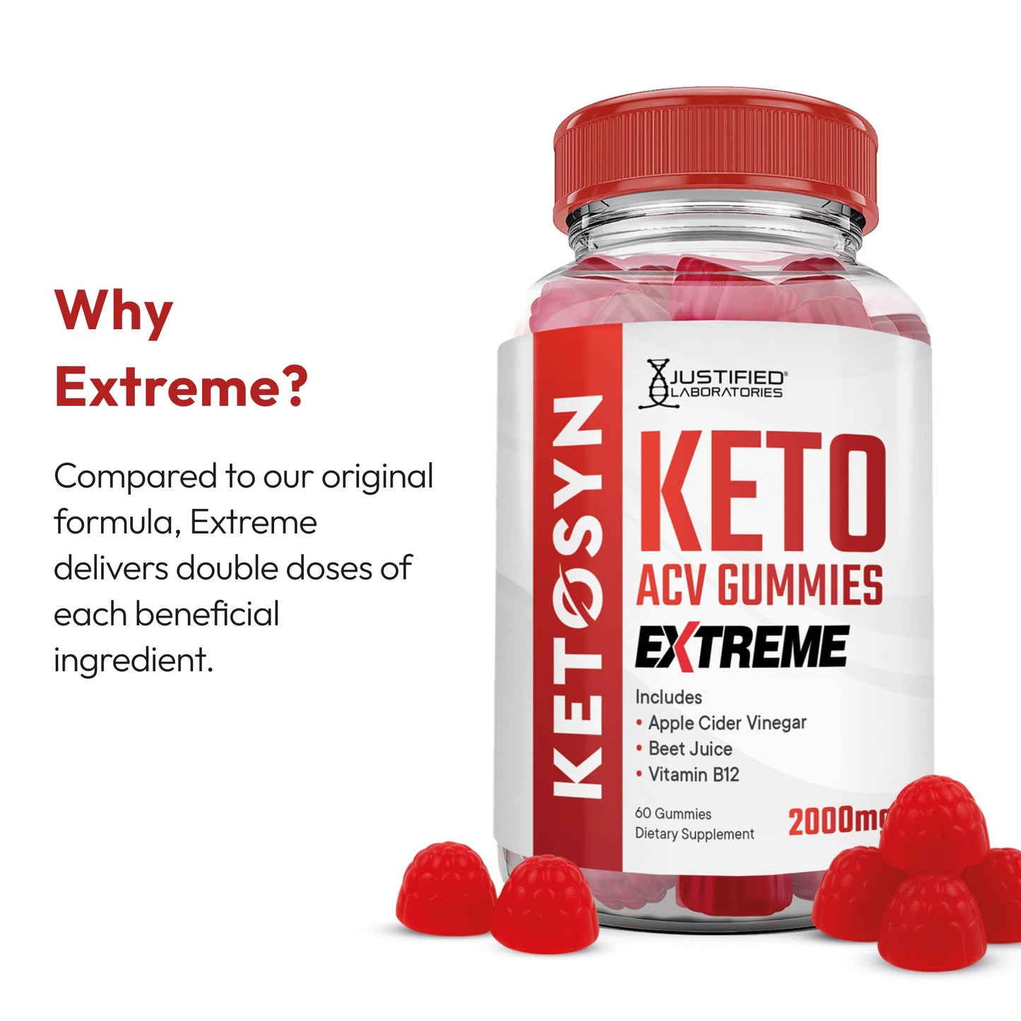 Justified Laboratories Ketosyn Keto ACV Gummies Extreme (2000 mg) 300 Gummies