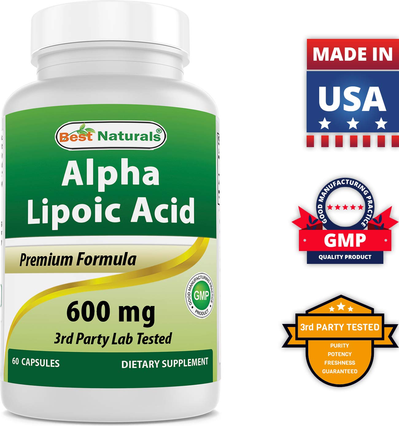 Best Naturals Alpha Lipoic Acid 600 mg & Acetyl L-Carnitine 1000 mg Capsules, 60 Count