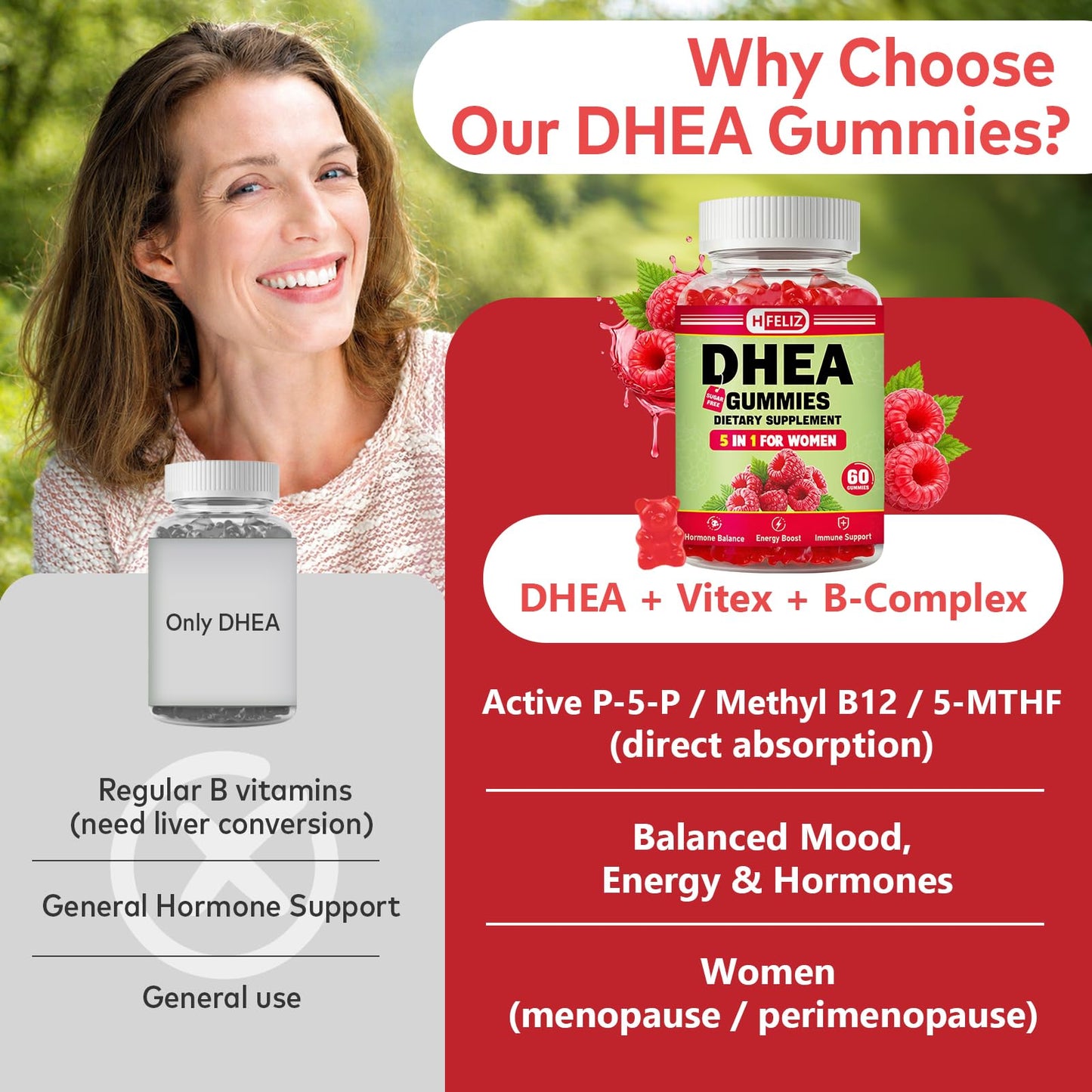 HFELIZ DHEA Supplement for Women Gummies 60 Count