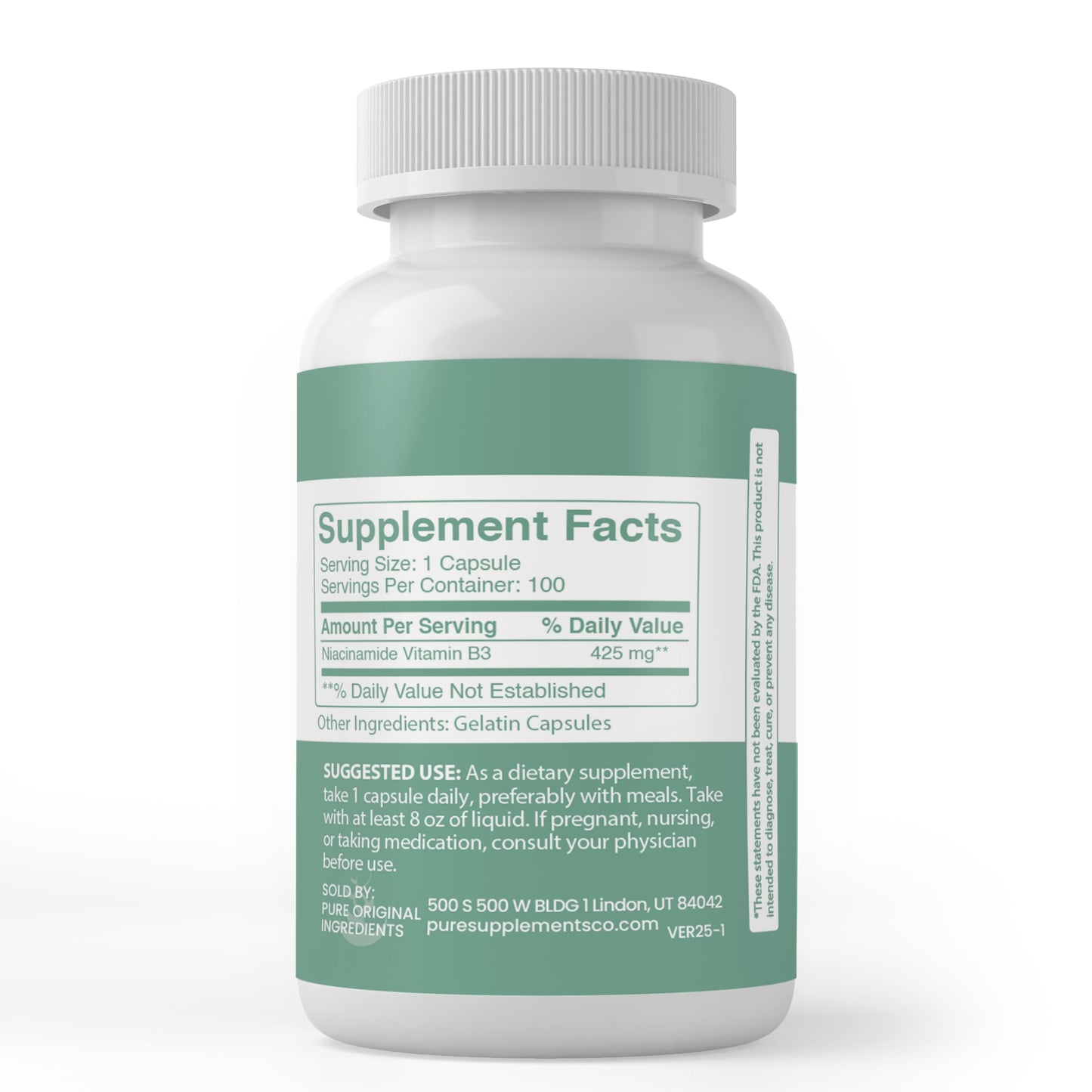 PURE ORIGINAL INGREDIENTS Niacinamide (Vitamin B3) Capsule, 100 Count
