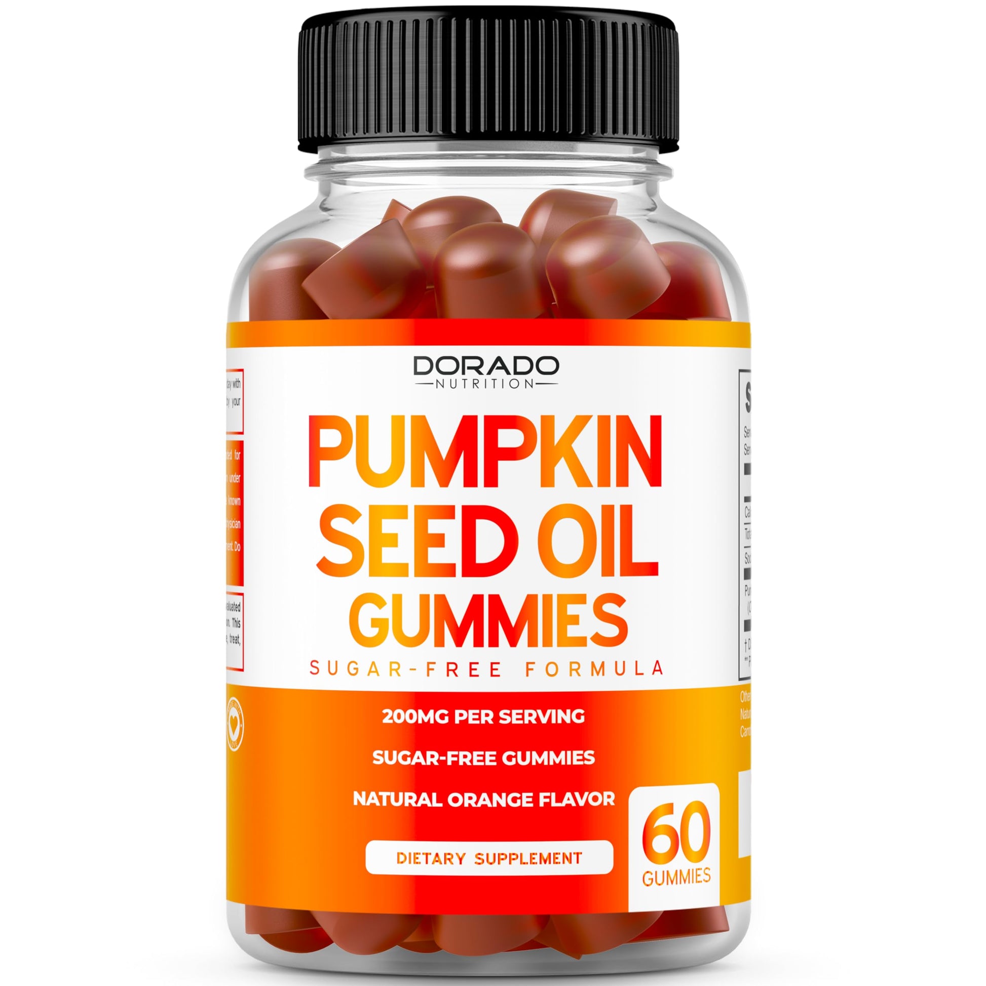 Dorado Nutrition Pumpkin Seed Oil Gummies 4000mg Sugar Free Gummy Supplement with Pumpkin Seed Extract for Adults - Delicious Orange Flavor, Non-GMO, Gluten Free, Vegan Supplement & USA Made 60 Capsules