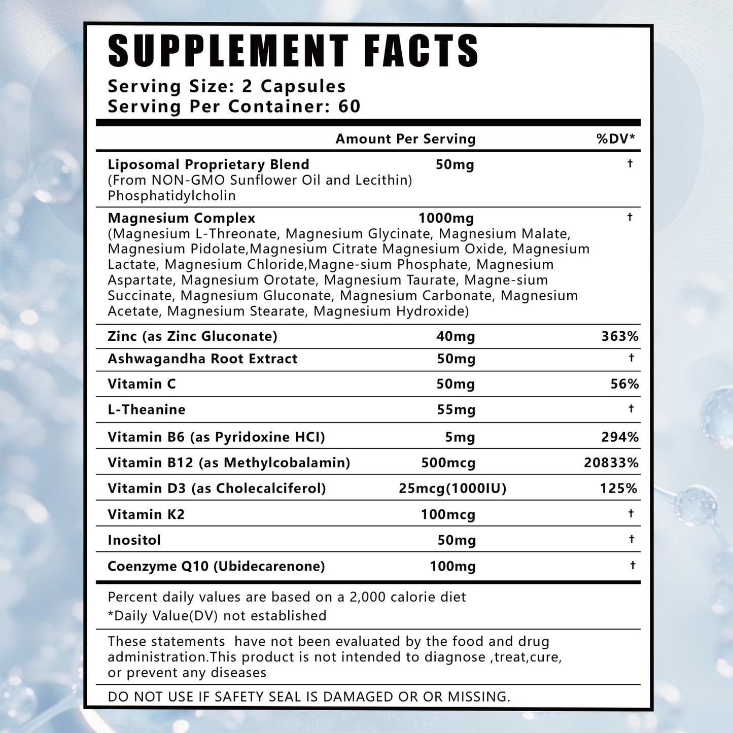 HUXINSK Magnesium Complex 1000 mg – L-Threonate, Glycinate, Malate with Ashwagandha, L-Theanine, D3+K2, CoQ10, Zinc, Vitamin C, B6 & B12 – High Absorption – 120 Capsules