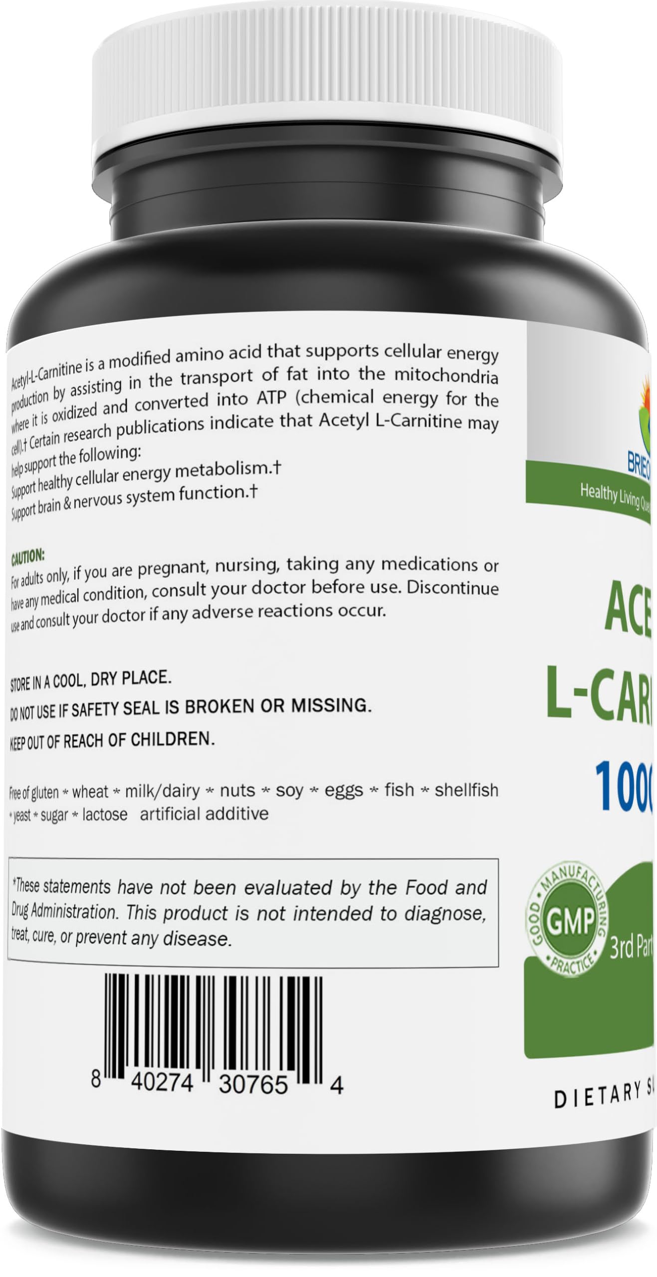 Brieofood Acetyl L-Carnitine 1000 mg Capsule, 240 Capsules