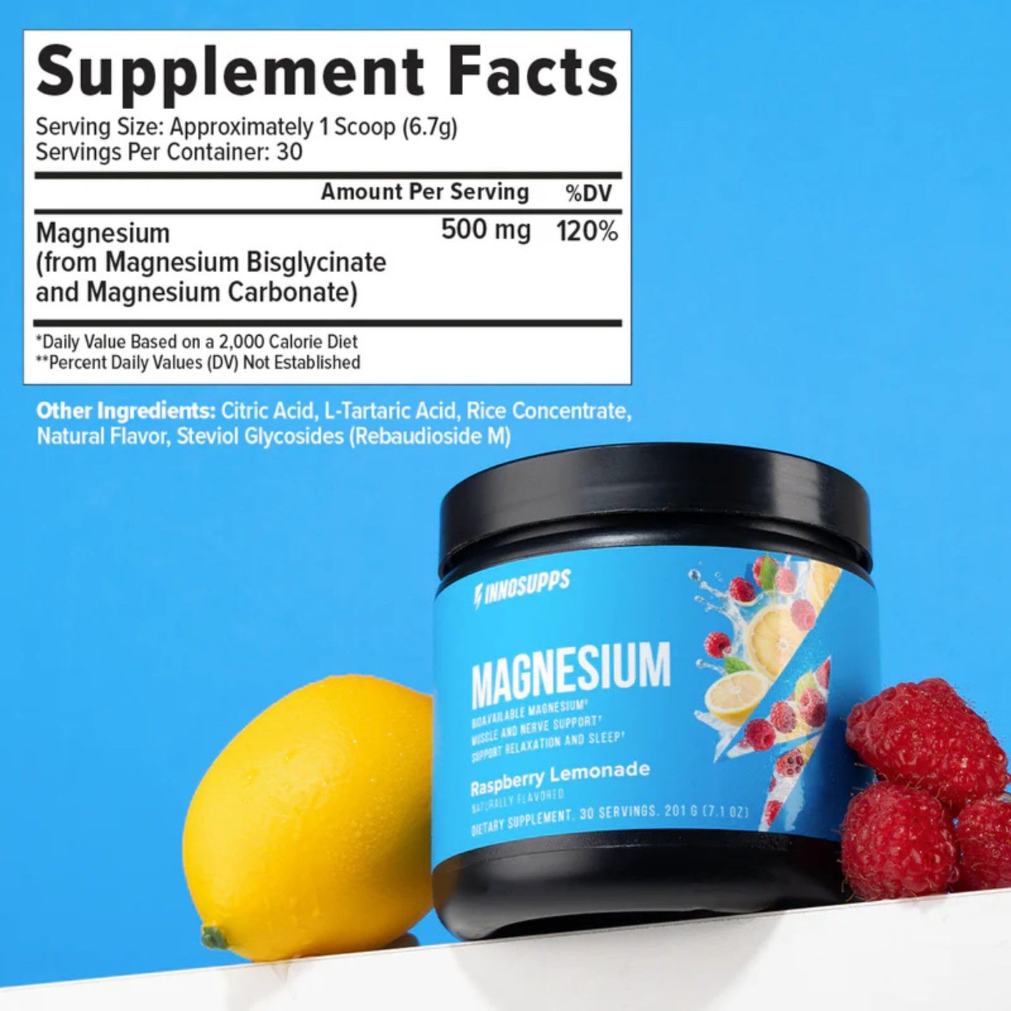 InnoSupps Magnesium Powder - Dual-Action Mineral Mix with Magnesium Bisglycinate & Carbonate (Lemonade), 7.1 Ounce