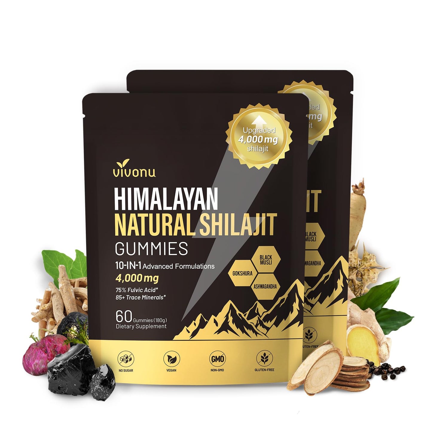 VivoNu Himalayan Shilajit Gummies with Ashwagandha & Gokshura, 60 Count