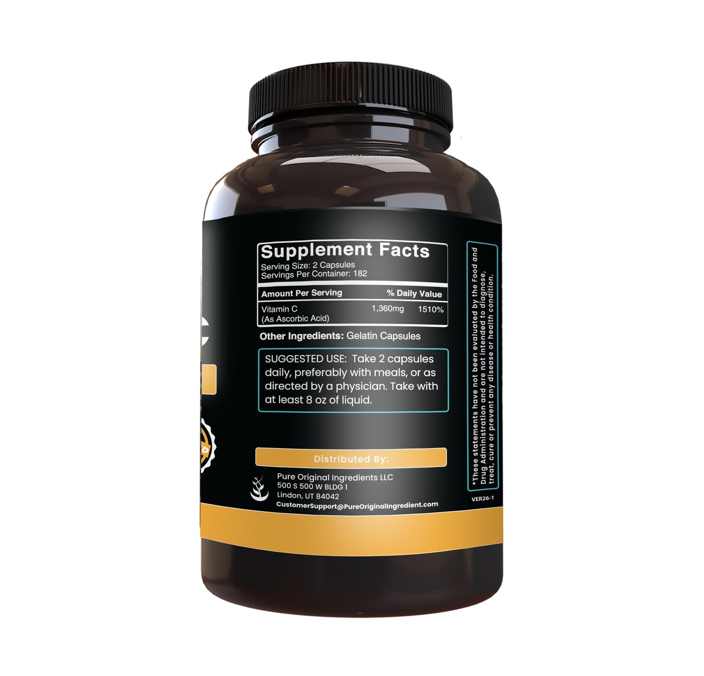 PURE ORIGINAL INGREDIENTS Vitamin C Capsules, 365