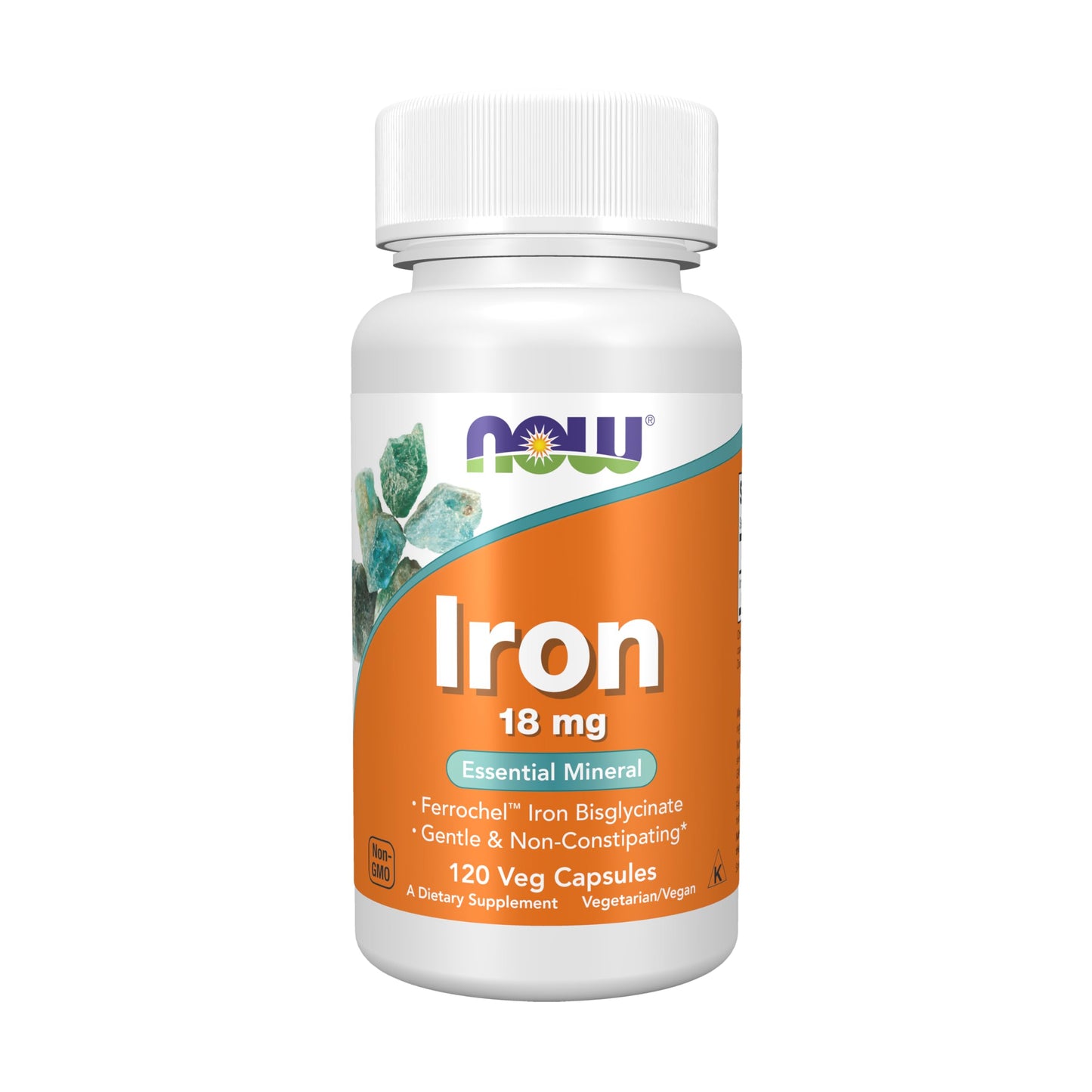 NOW Foods Iron 18 mg Non-Constipating*, Essential Mineral Capsules, 120 Veg Capsules