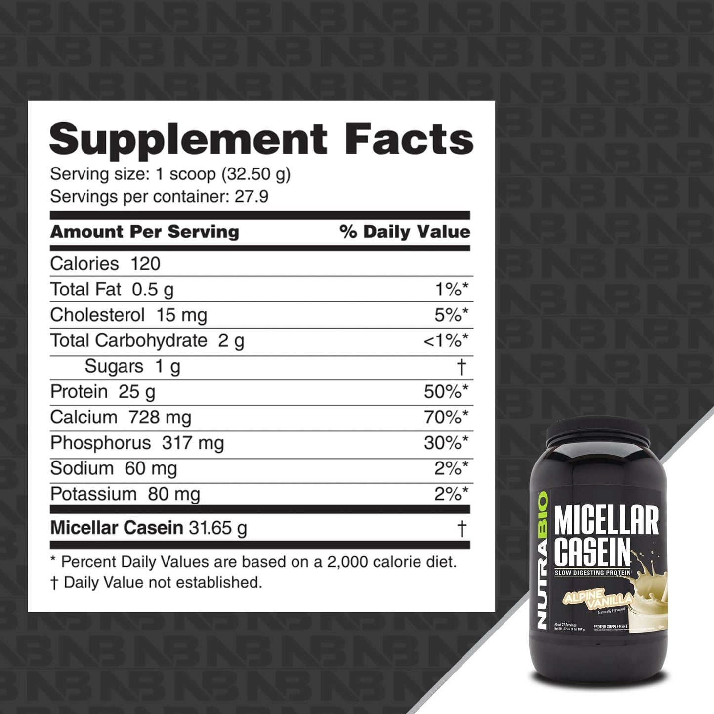 NutraBio Micellar Casein Protein Powder, 32 Servings, 2 lb