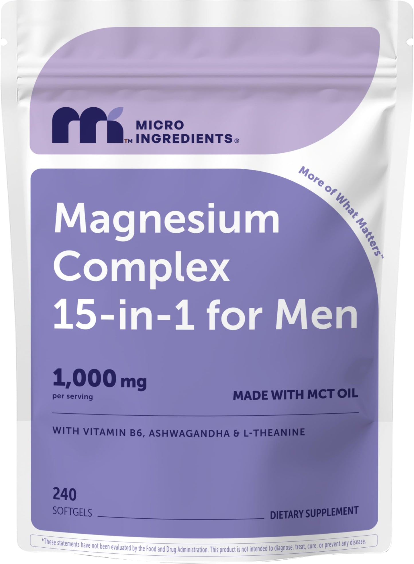 Micro Ingredients Magnesium Complex 15-in-1 for Men 1000 mg Per Serving Softgel 240