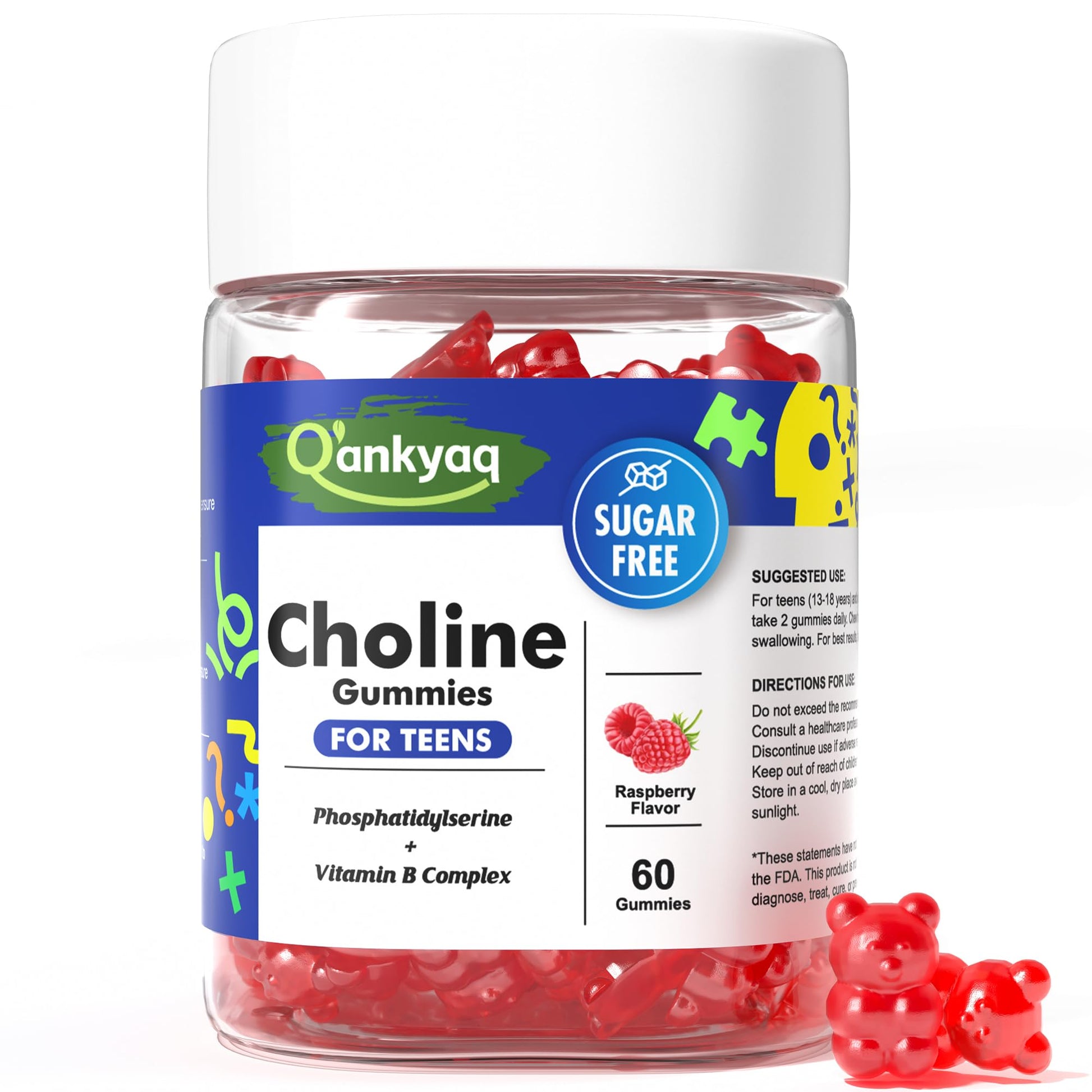 Q'ankyaq Choline Gummies for Kids & Teens, Brain Supplement with Phosphatidylserine, Gummy, 60 Count