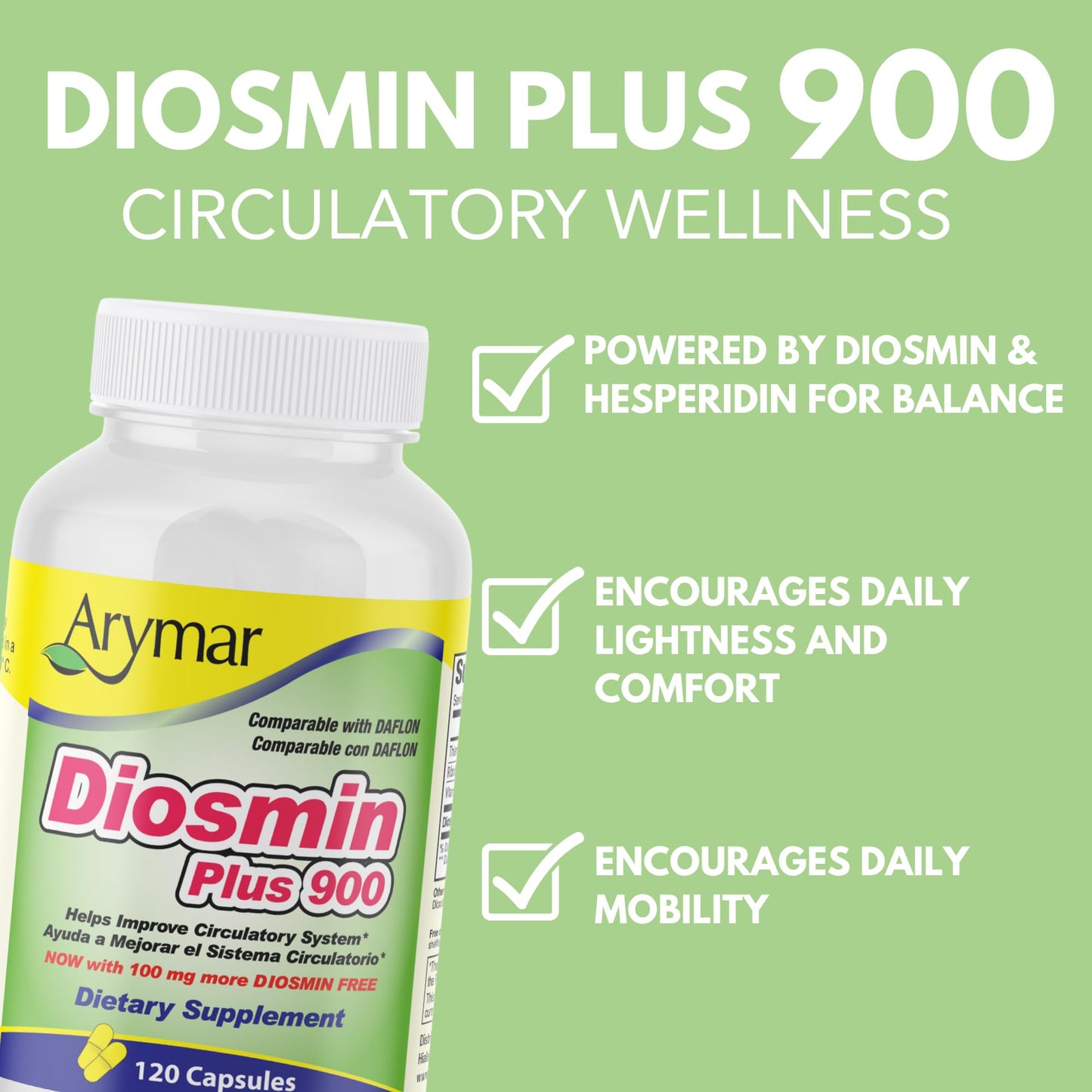 Arymar Diosmin Plus 900mg – Circulation & Vein Support Capsule, 240 Count