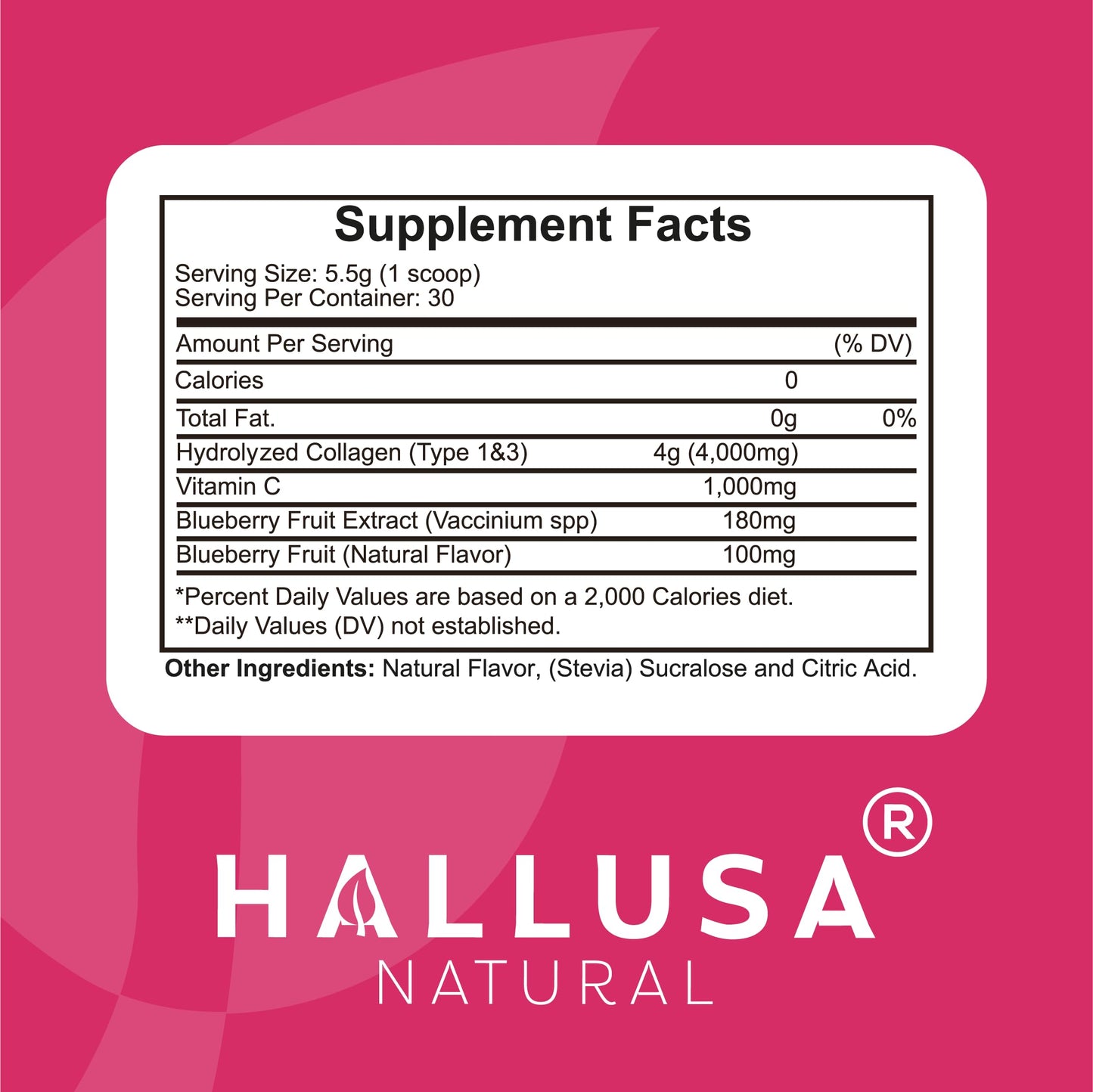 Hallusa Natural HallCollagen Collagen Peptides + Vitamin C Berry Blast Flavor, 5.82 oz Powder
