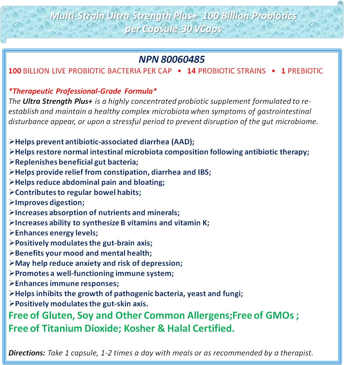 NOVA Probiotics Multi-Strain Ultra Strength Plus+ 100 Billion Probiotics per Capsule, 30 Capsules