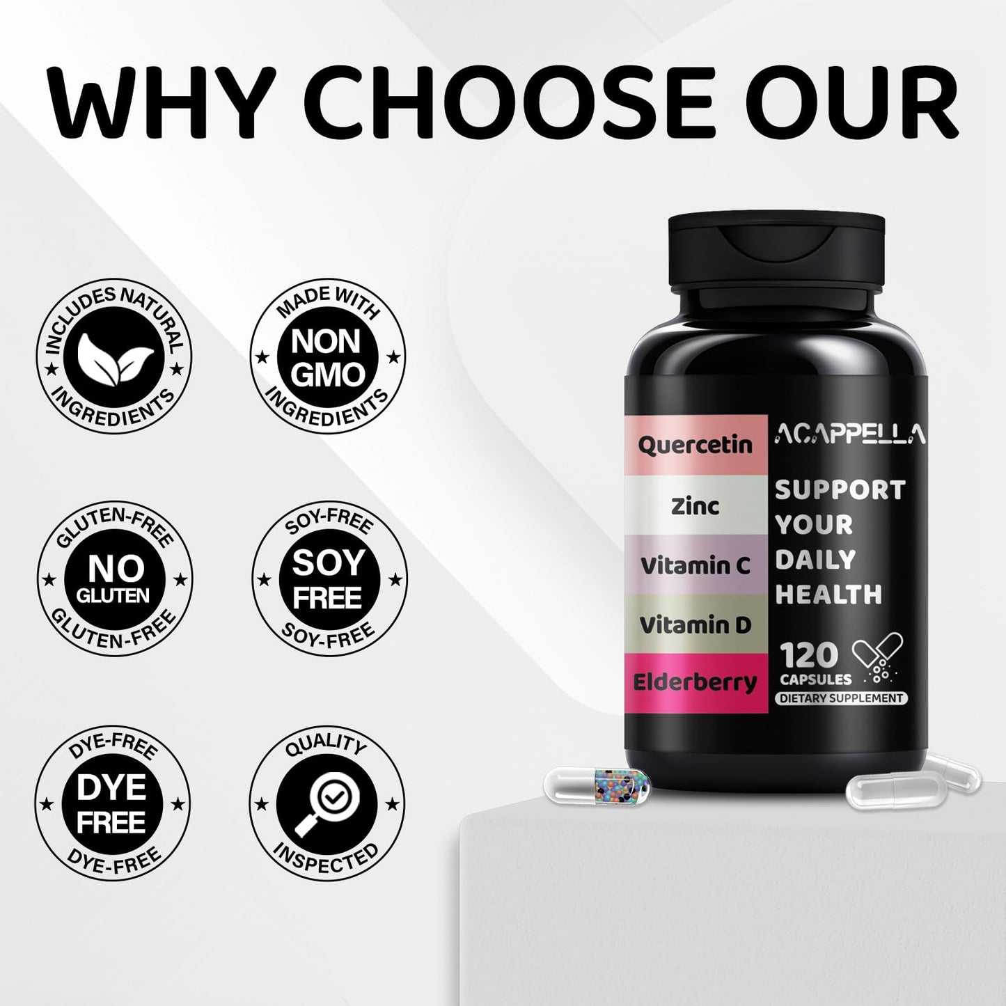 ACAPPELLA Vitamin D & Vitamin C 1000mg Zinc Supplements Capsules 120 Count