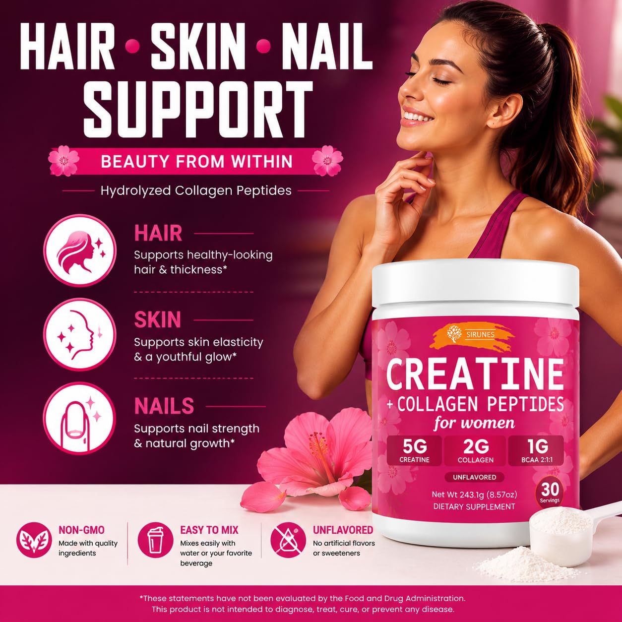 SIRUNES Creatine and Collagen for Women Powder 100