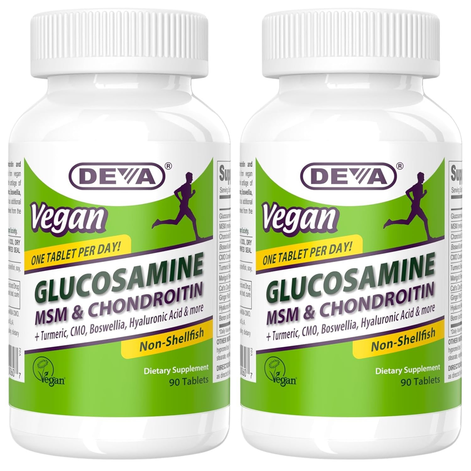 DEVA Vegan Glucosamine MSM & Chondroitin + Turmeric, CMO, Boswellia, Hyaluronic Acid & More, Improved Non-Animal Formula, 180 Tablets