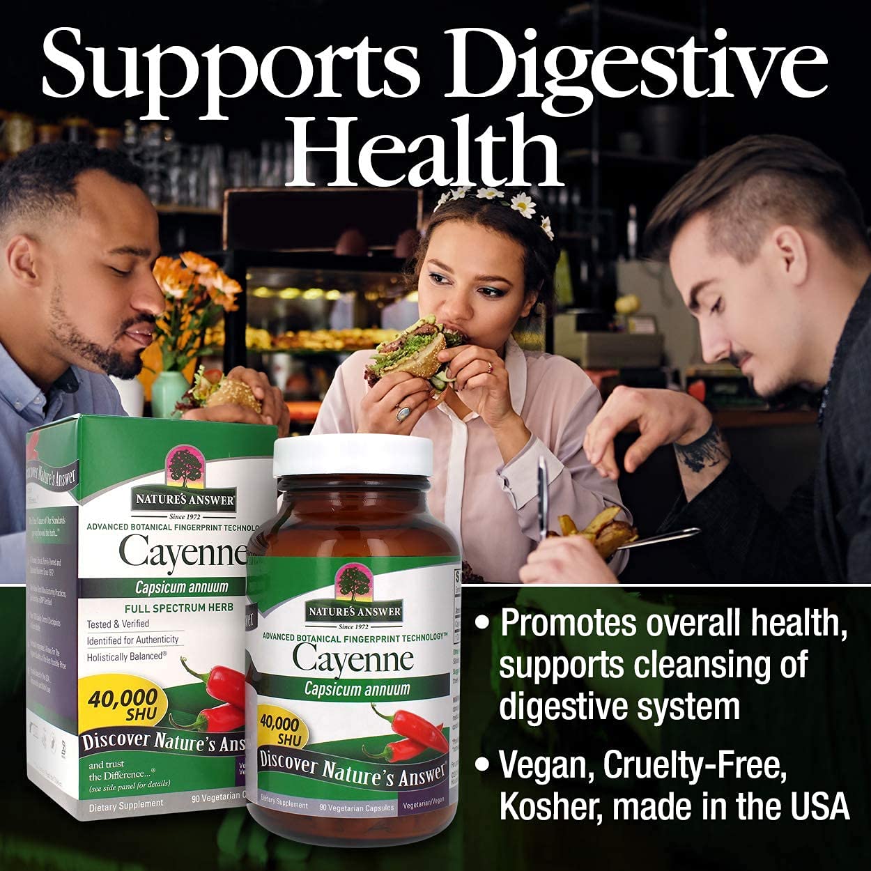 Nature's Answer Cayenne Pepper Powder Capsule Supplement, 90 Capsules