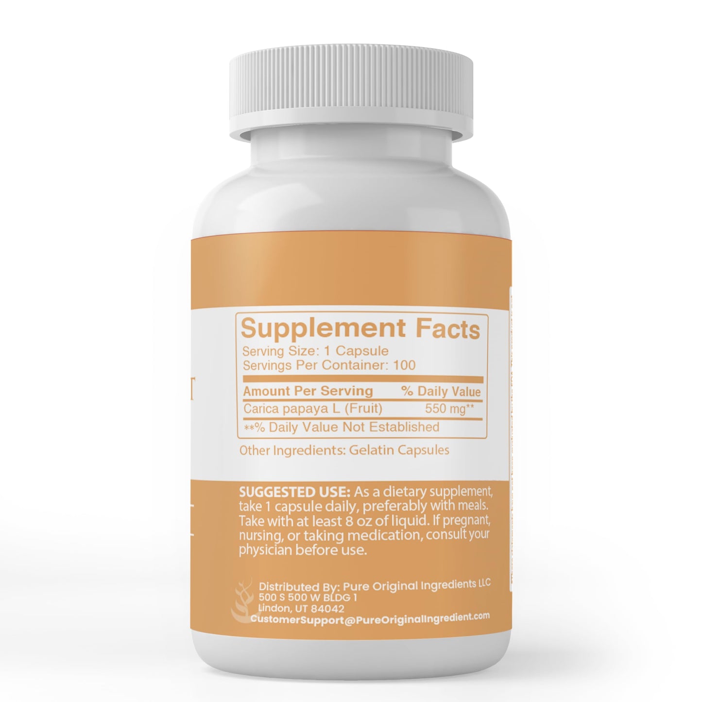 PURE ORIGINAL INGREDIENTS Papaya Extract Capsules 100 Capsules