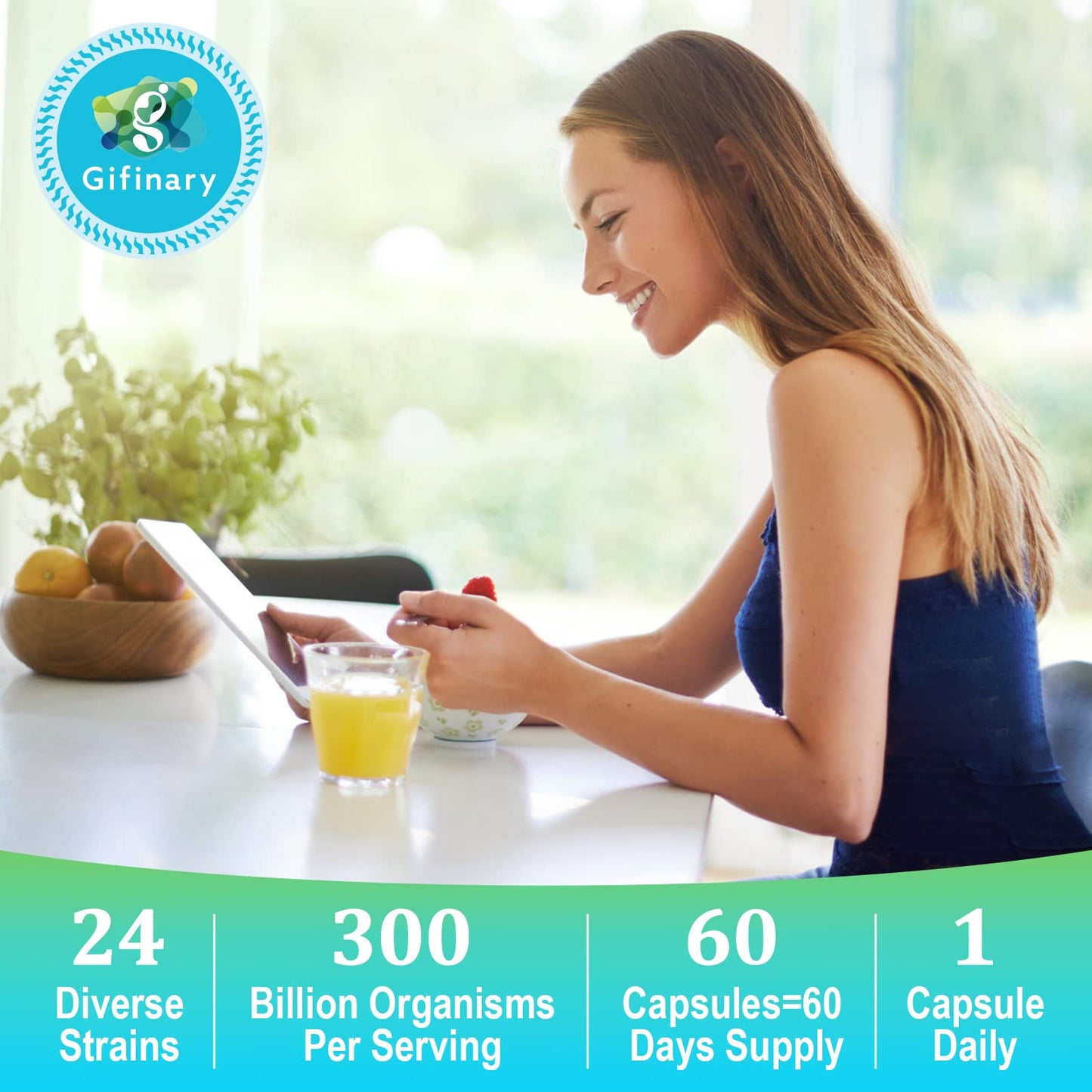 Gifinary 300 Billion CFU Probiotics Capsules, 60 Count