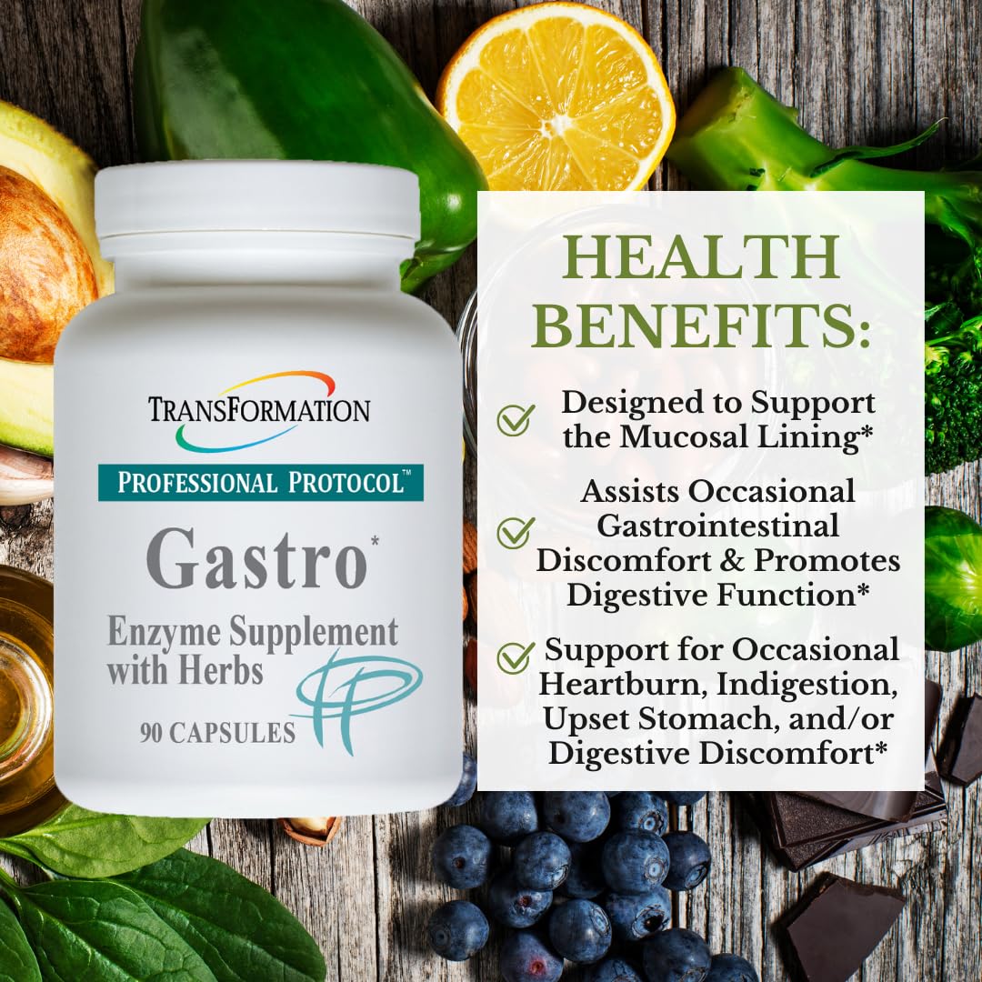 TRANSFORMATION Gastro Enzyme Supplement with Herbal Blend & Vitamin E Capsule, 90 Count