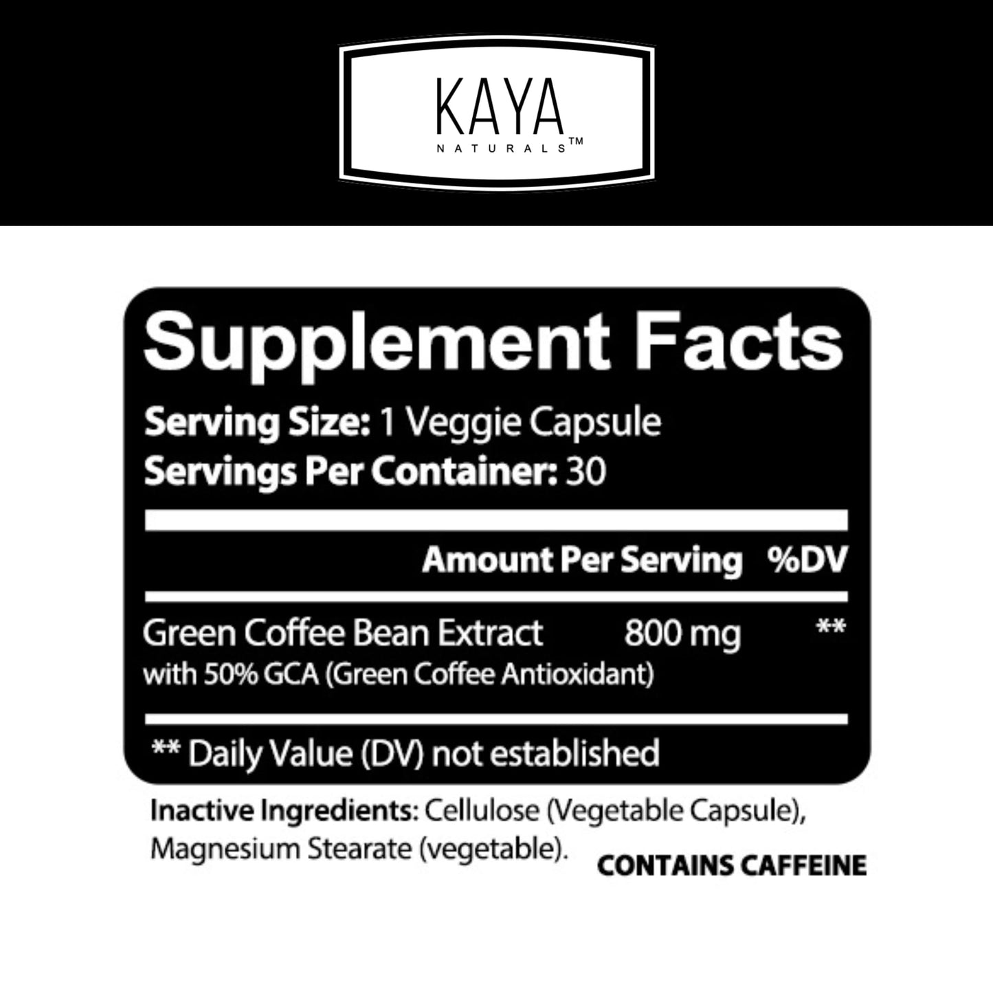 Kaya Naturals Green Coffee Bean Extract Capsule, 30 Count, Non-GMO, Gluten-Free