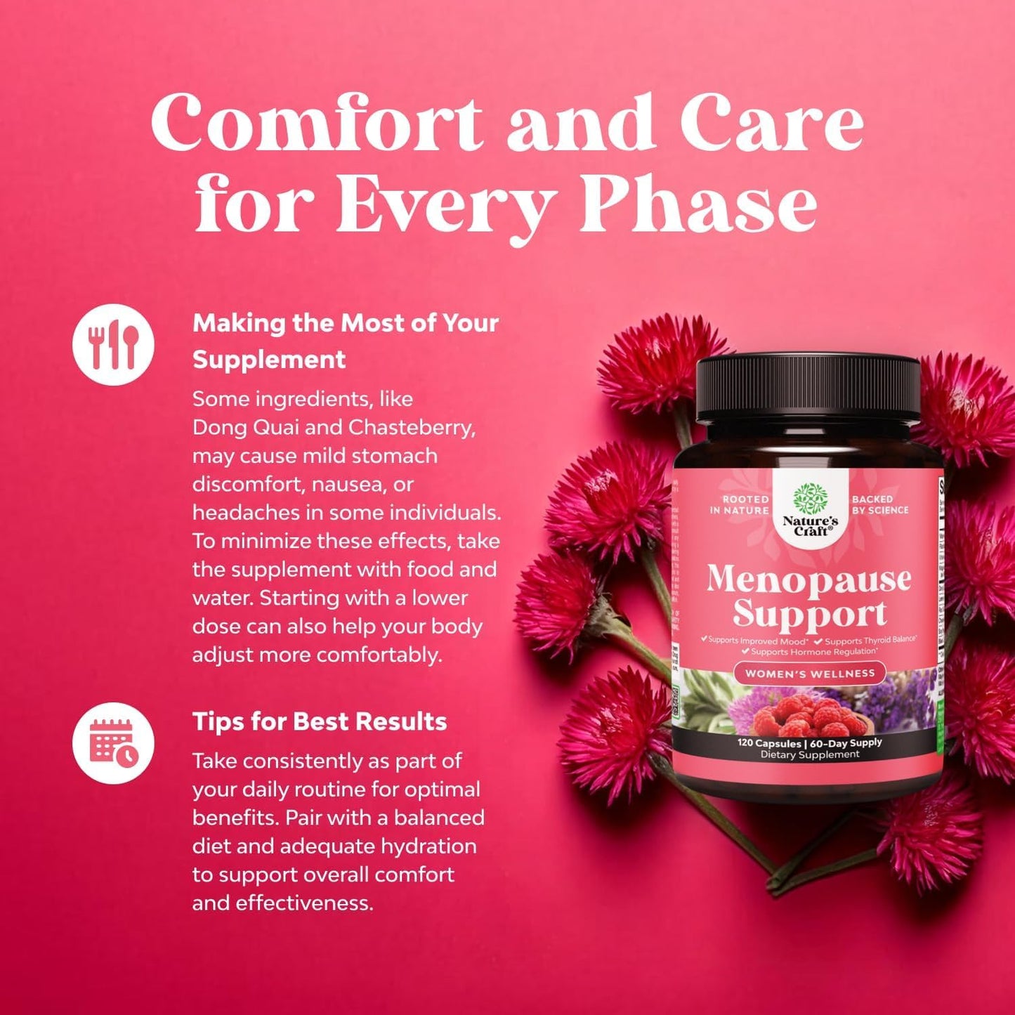 Natures Craft Complete Herbal Menopause Supplement for Women - Female Hormone Balance Capsules, 120 Capsules