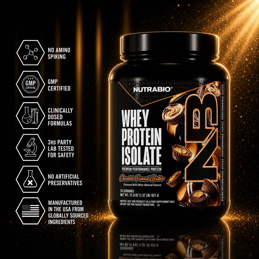 NutraBio 100% Whey Protein Isolate Protein Powder Alpine Vanilla, 20 Servings