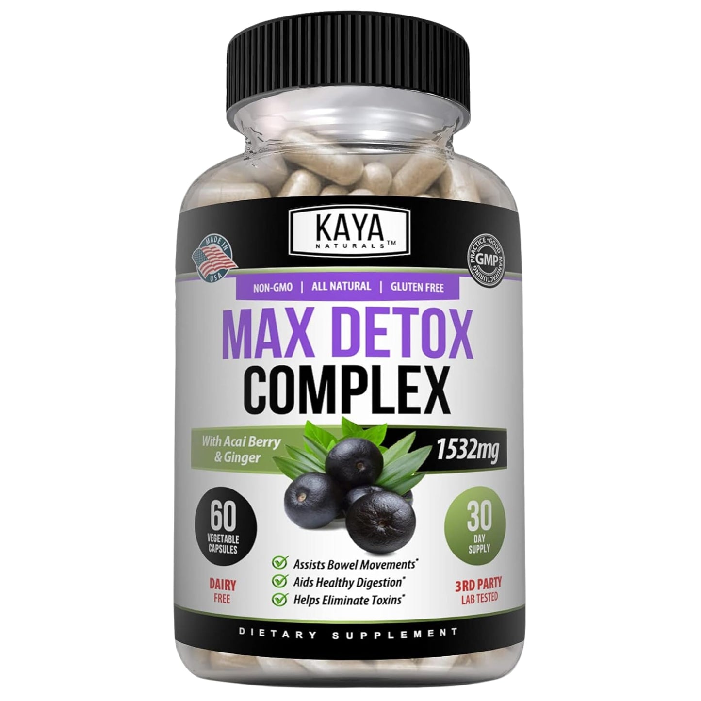 Kaya Naturals Max Detox Herbal Supplement Capsules 300 Count