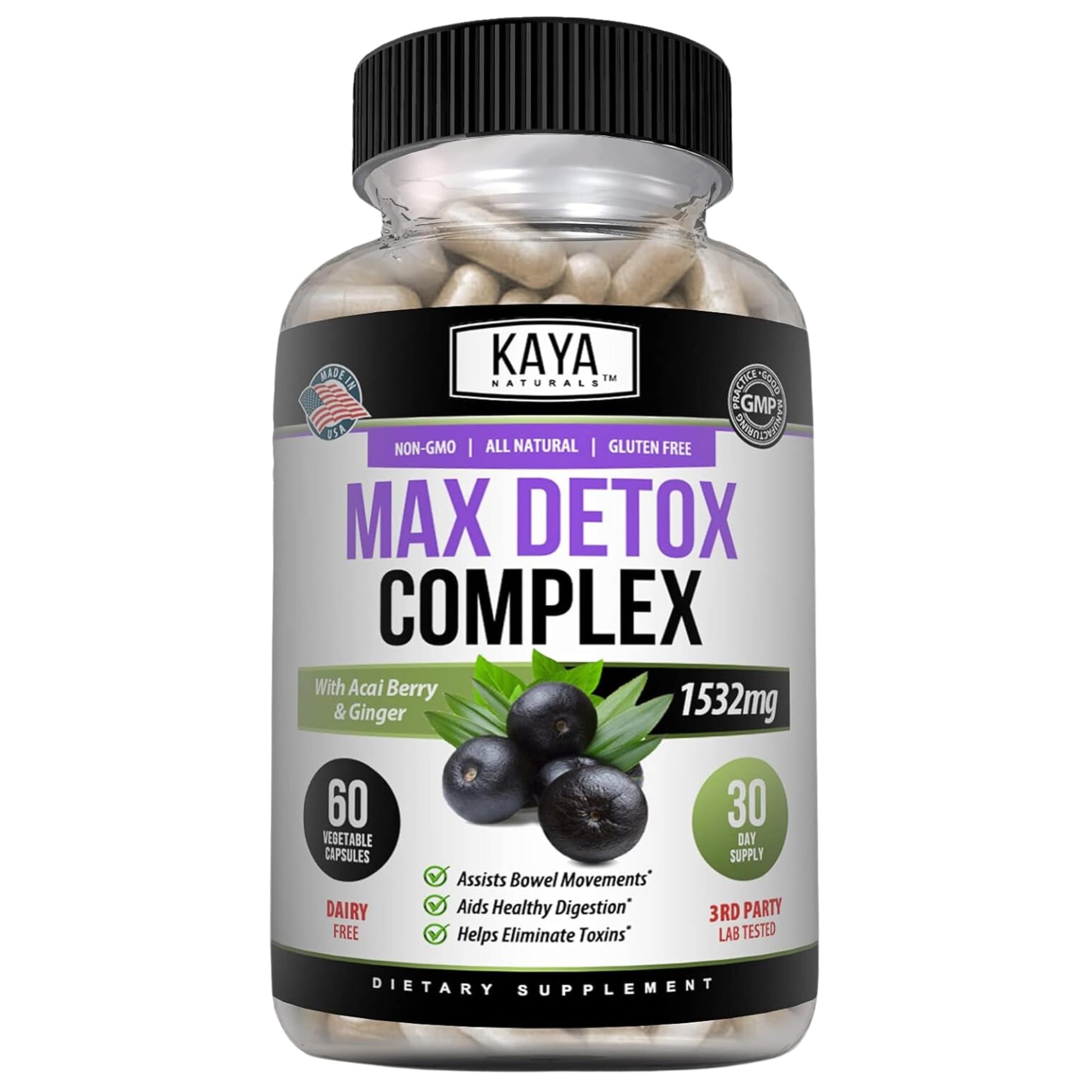 Kaya Naturals Max Detox Herbal Supplement Capsules 300 Count