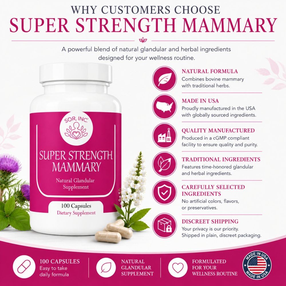 SOR, Inc. Super Strength Mammary Natural Breast Enhancement Formula Bovine Mammary Glandular Capsules 100 Capsules