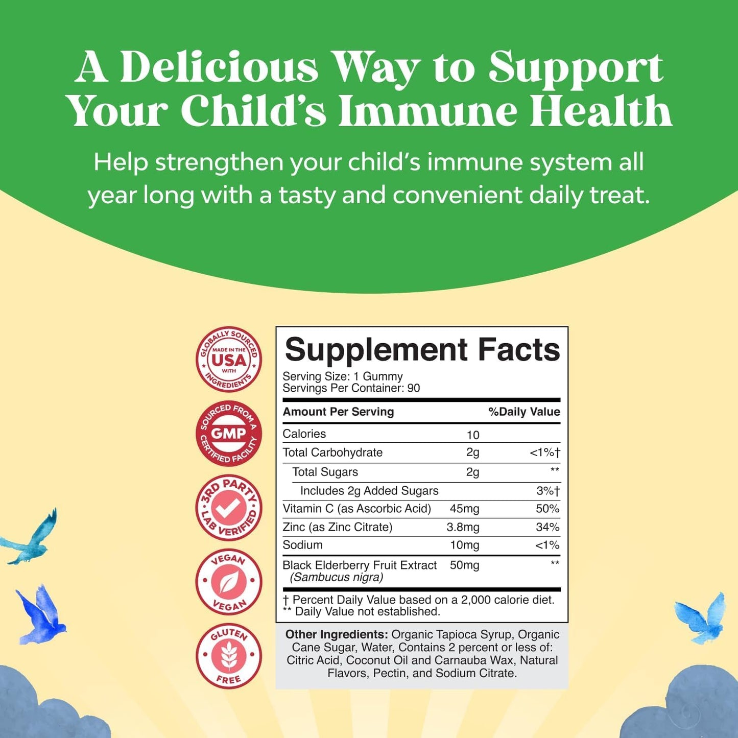 Natures Craft Sambucus Elderberry Gummies for Kids with Zinc and Vitamin C, Immune Support, 90 Count