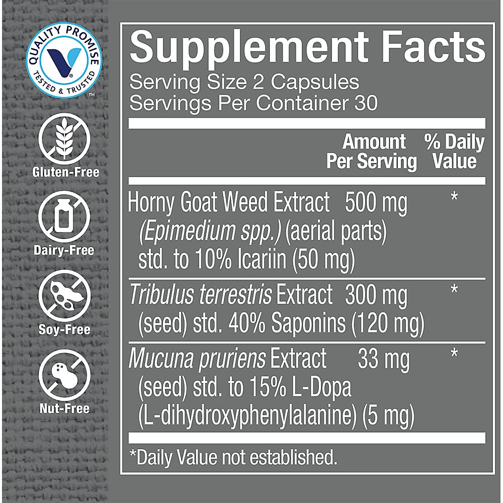 The Vitamin Shoppe Horny Goat Weed Complex with Tribulus, Enhanced Complex for Men, Men's Health, 60 Capsules