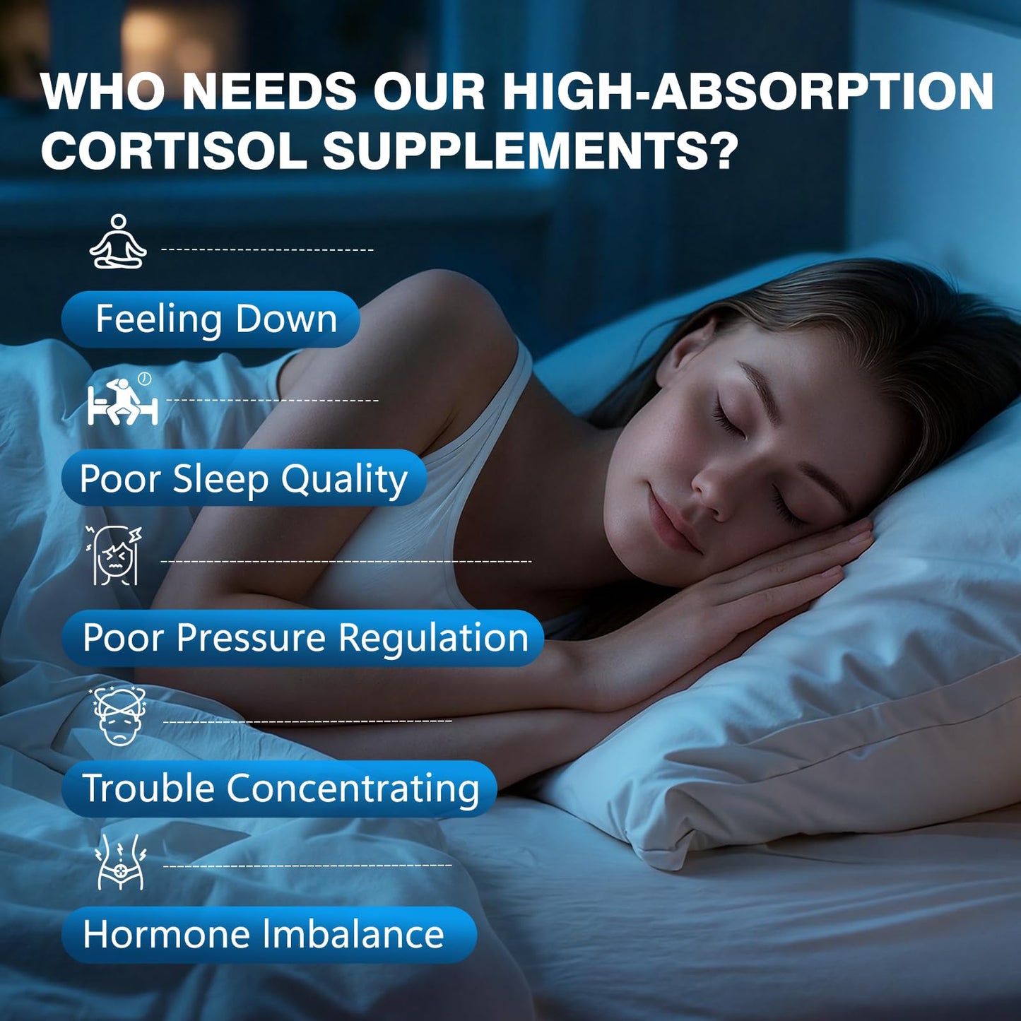 Bvlaue Cortisol Supplements for Women & Men 15-in-1 Cortisol Reducer Capsule, 60 Count