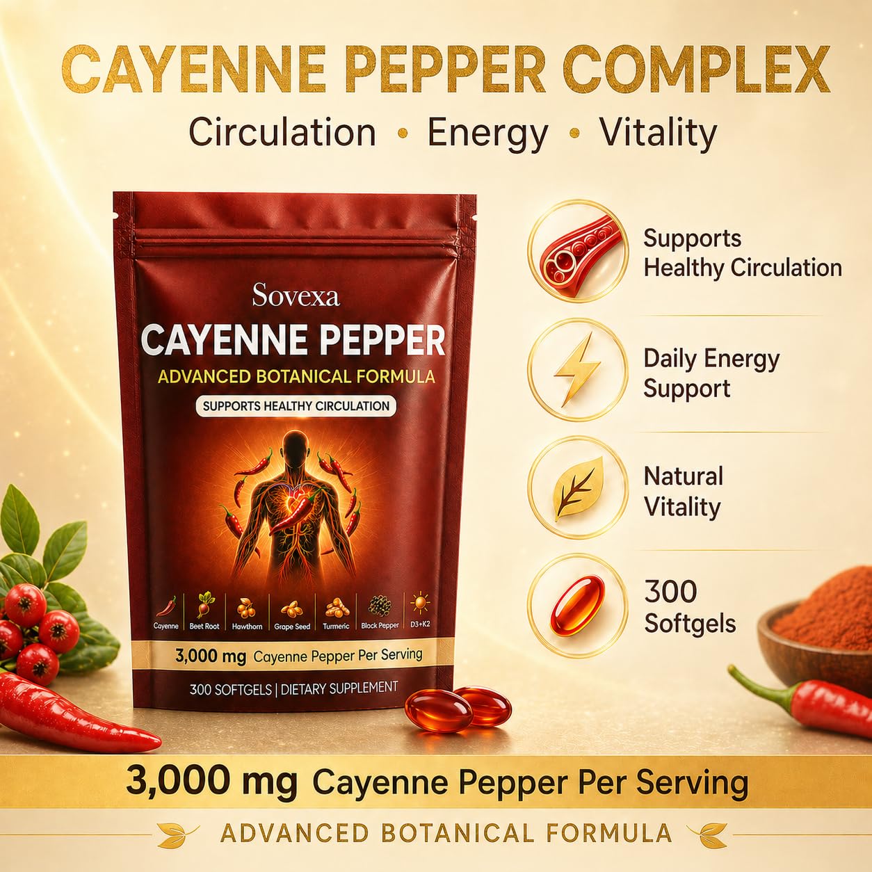 WDVNEX Sovexa Cayenne Pepper Softgels 300 Count