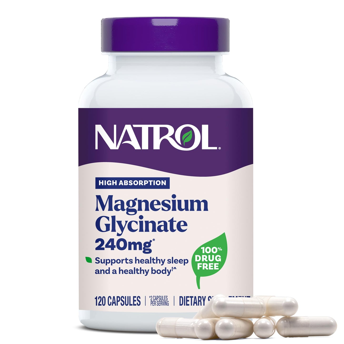 Natrol High Absorption Magnesium Glycinate 240 mg Capsules 120 Count