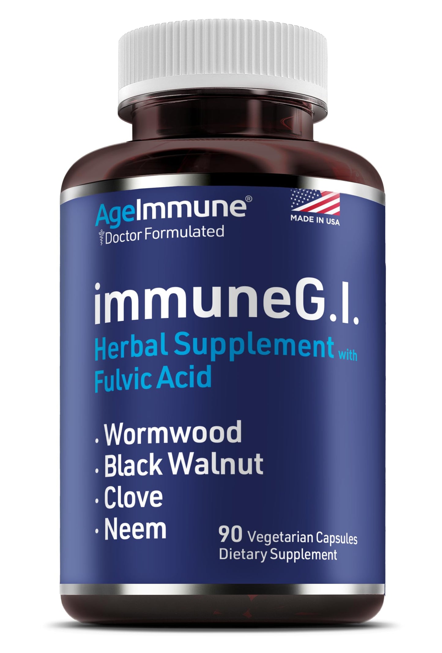 AgeImmune ImmuneG.I. Wormwood Black Walnut Clove Neem Fulvic Acid Intestinal Cleanse Formula Capsule 90 Count