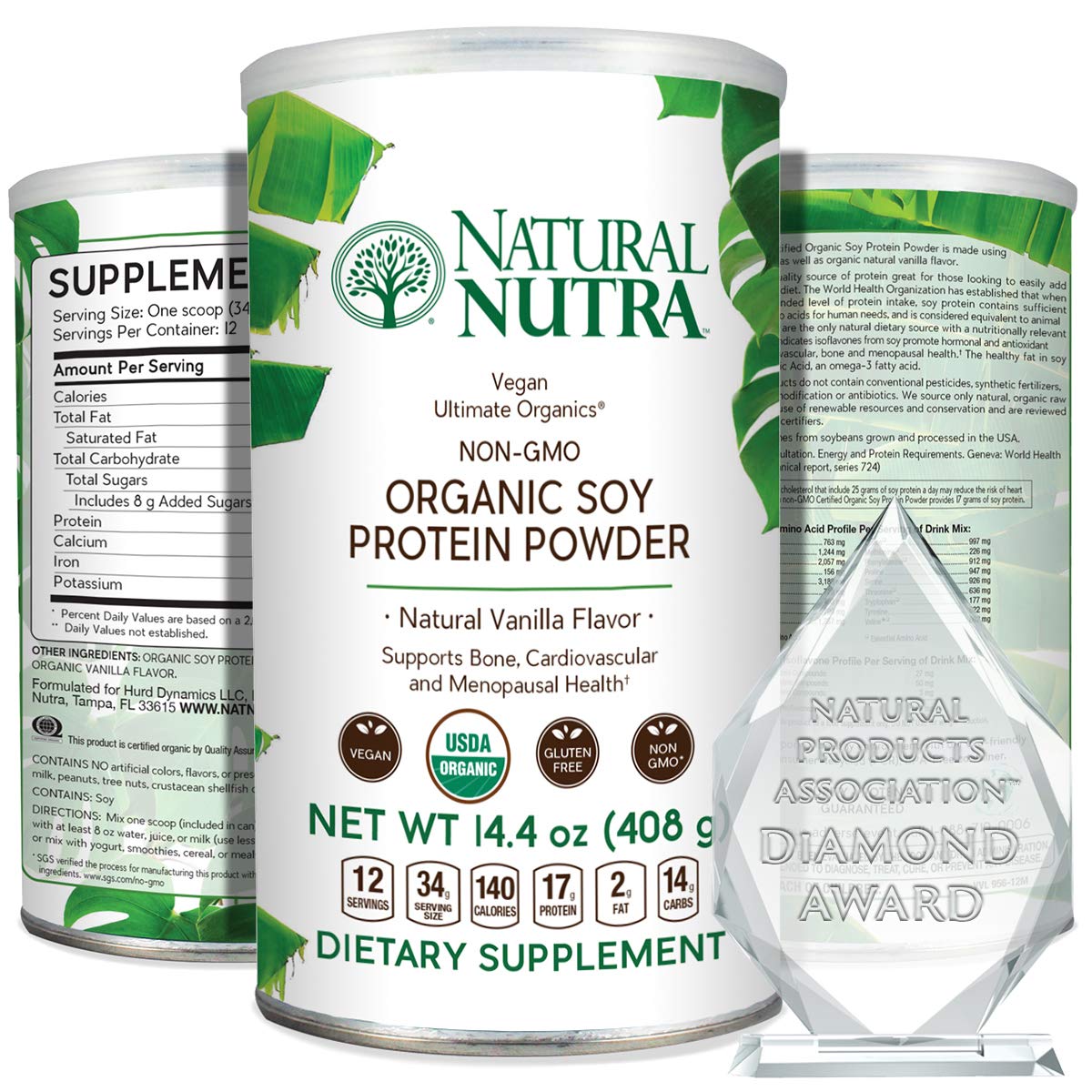 Natural Nutra Organic Vegan Plant Based Soy Protein Powder 14.4 oz