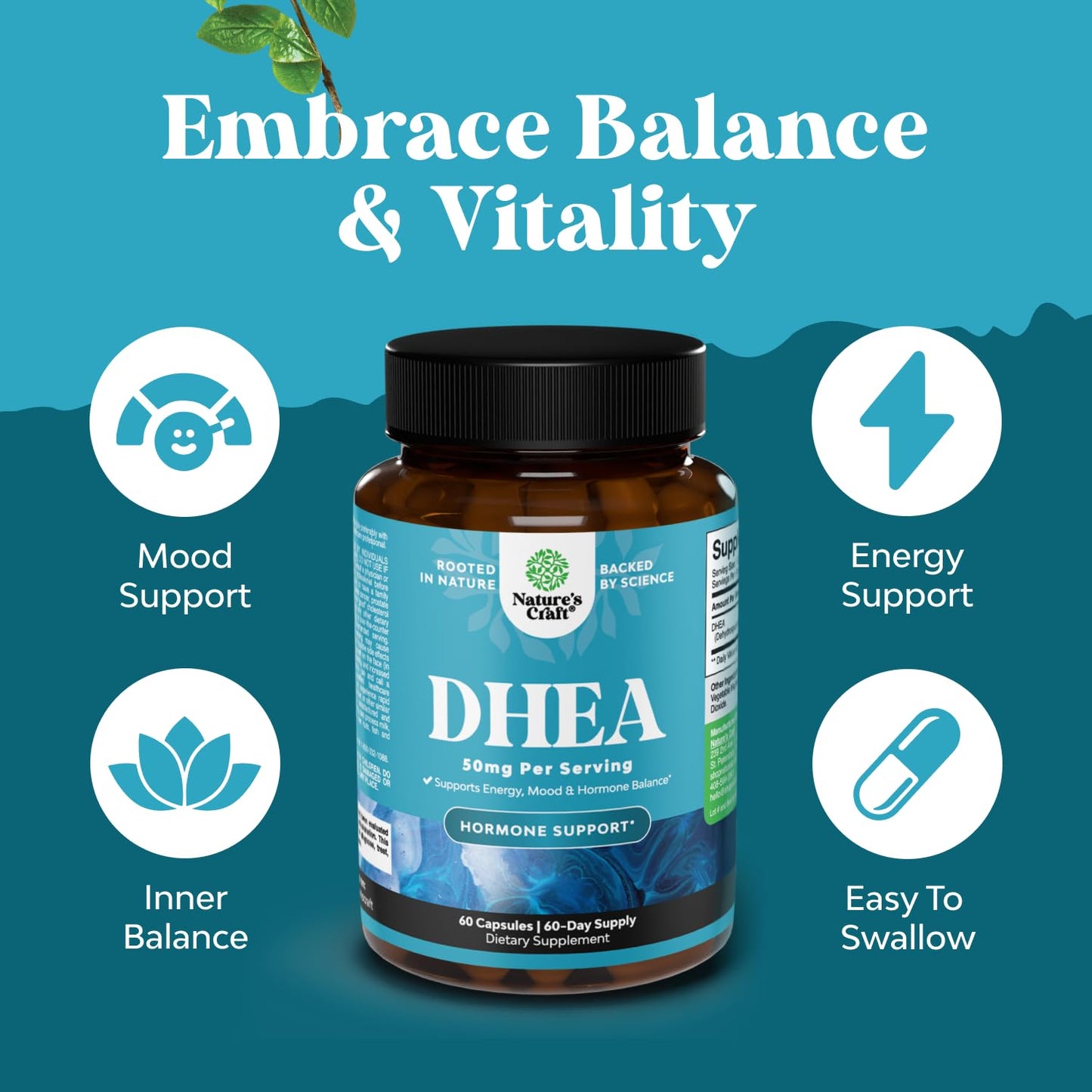Natures Craft DHEA Capsule 50mg - DHEA Supplement for Women & Men, 60 Count